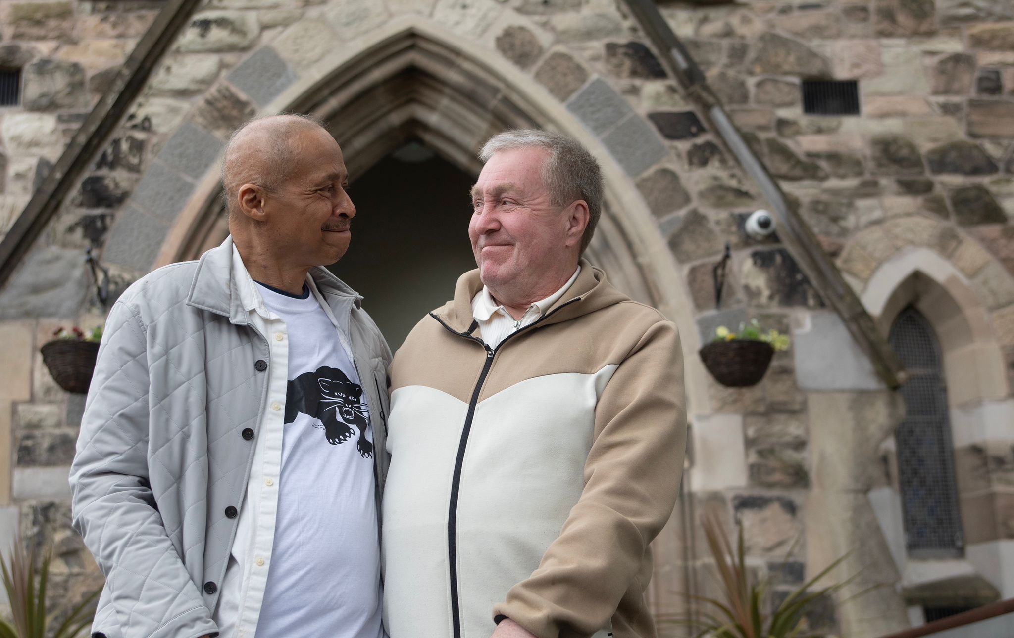 REUNION: Jamal Joseph and Joe Doherty outside the Duncairn Centre on the Antrim Road