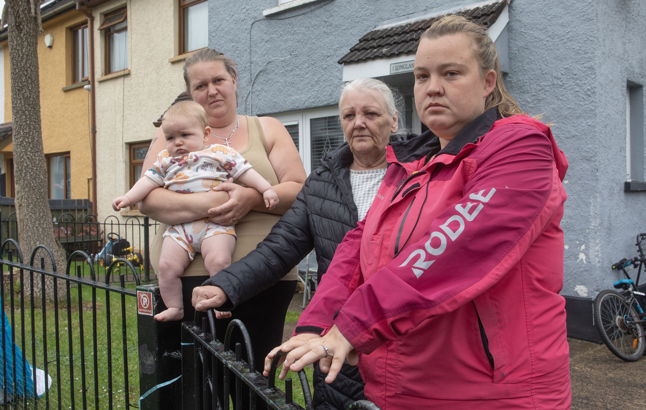 MICE INFESTATION: Sharon McCall and son Alfie, Kate McAteer and Janine McTasney of Longlands Walk