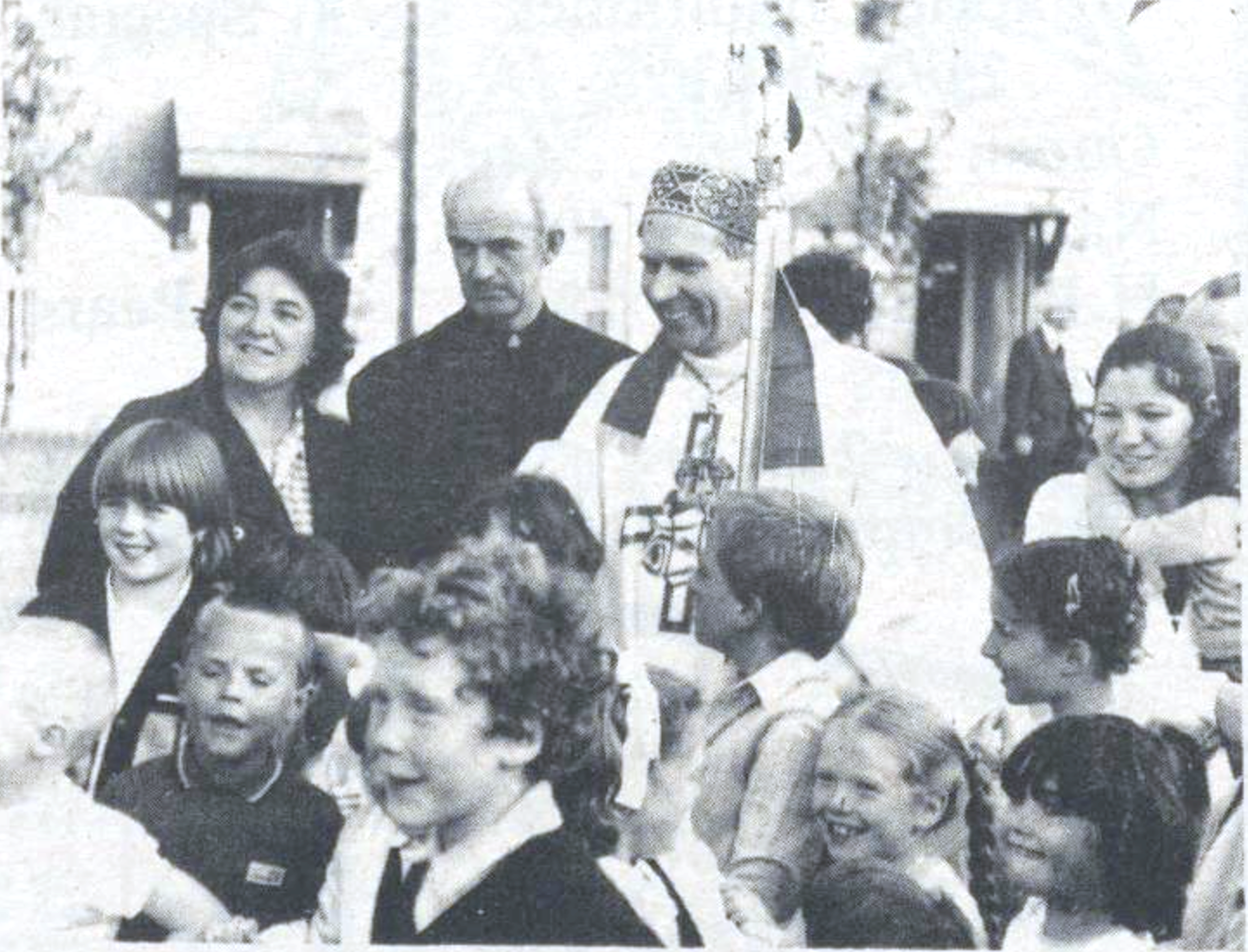 Bishop Patrick Walsh in Ballymacarrett along with Fr Murray CC and parishioners following one of the Masses celebrated to commemorate St Matthew’s Parish Church centenary