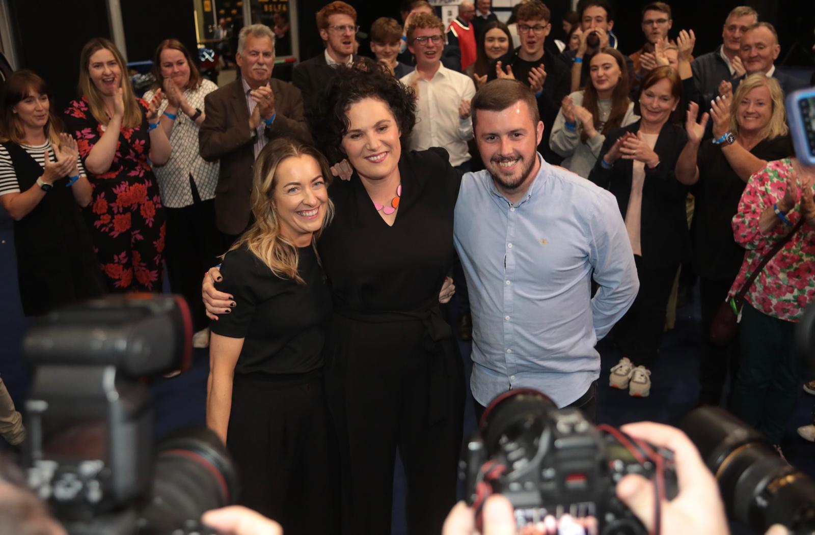 VICTOR: Claire Hanna with her election team after being re-elected MP for South Belfast and Mid Down