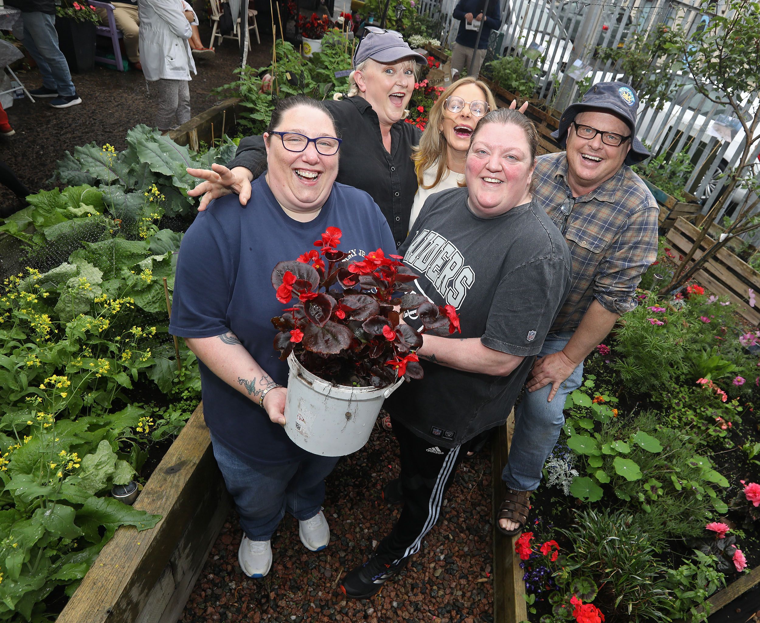 GROW YOUR OWN: Brenda Gough, back left, Anne McKeaveney, Cathy Murphy, Cllr Tina Black and Michael McCorry 