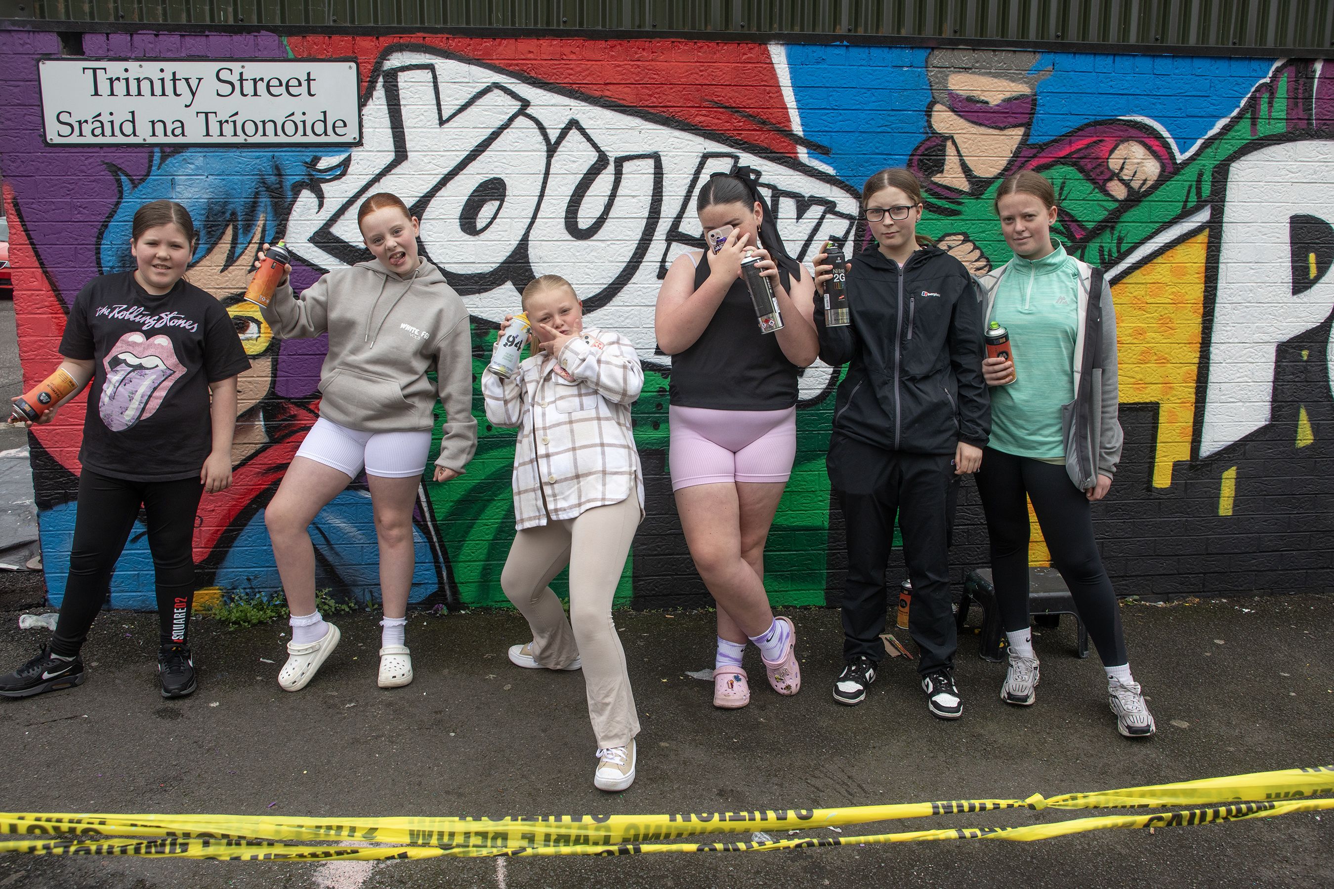 ANTI-DRUGS: Local teens from the area who helped complete the mural