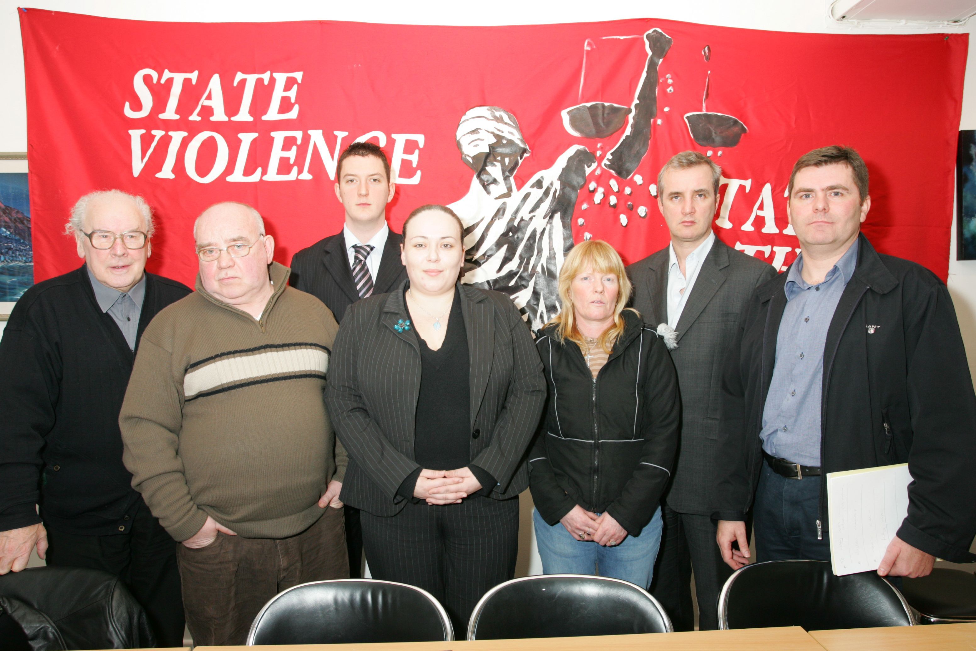 JUSTICE DELAYED: At a 2005 An Fhírinne press conference on state collusion  in An Chultúrlann were the late Fr Des Wilson, the late Hugh Jordan, John Finucane, Sharon Pickering, Theresa Slane, Robin Livingstone and Mark Thompson.