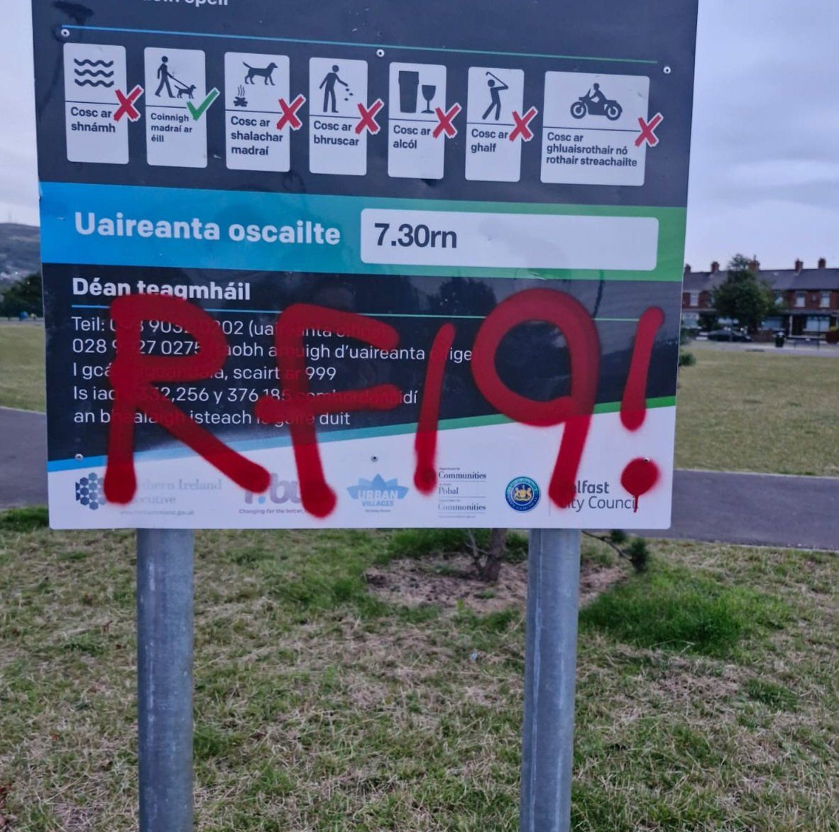 VANDALISM: The graffiti at Marrowbone Park in North Belfast