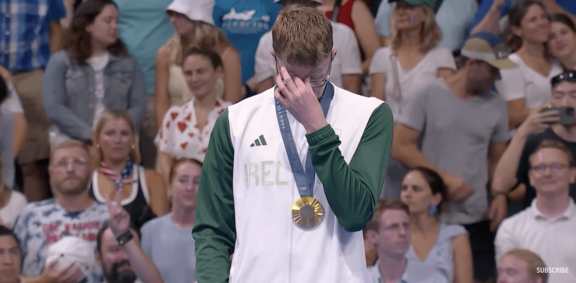 MASTERCLASS: An emotional Daniel Wiffen with his gold medal on the Paris podium