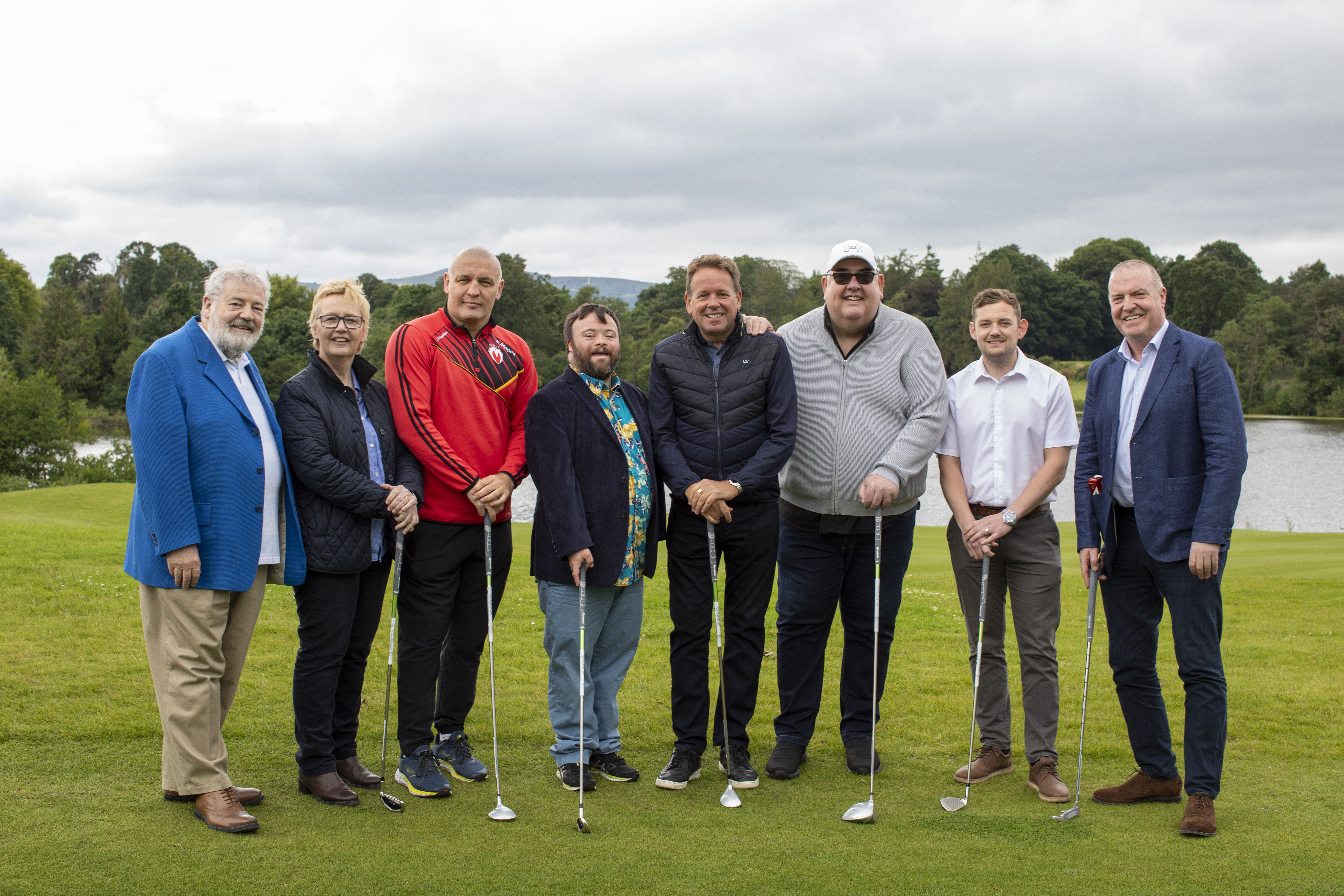 Lending support to the James Martin Charity Golf Scramble at Ballycastle on Thursday September 26 are journalists Ivan  Martin and UTV\'s Barbara McCann, Brian Megee, James Martin, Joe Swail, James Peake and chief sponsor Paul Cunningham of Travel Ireland 