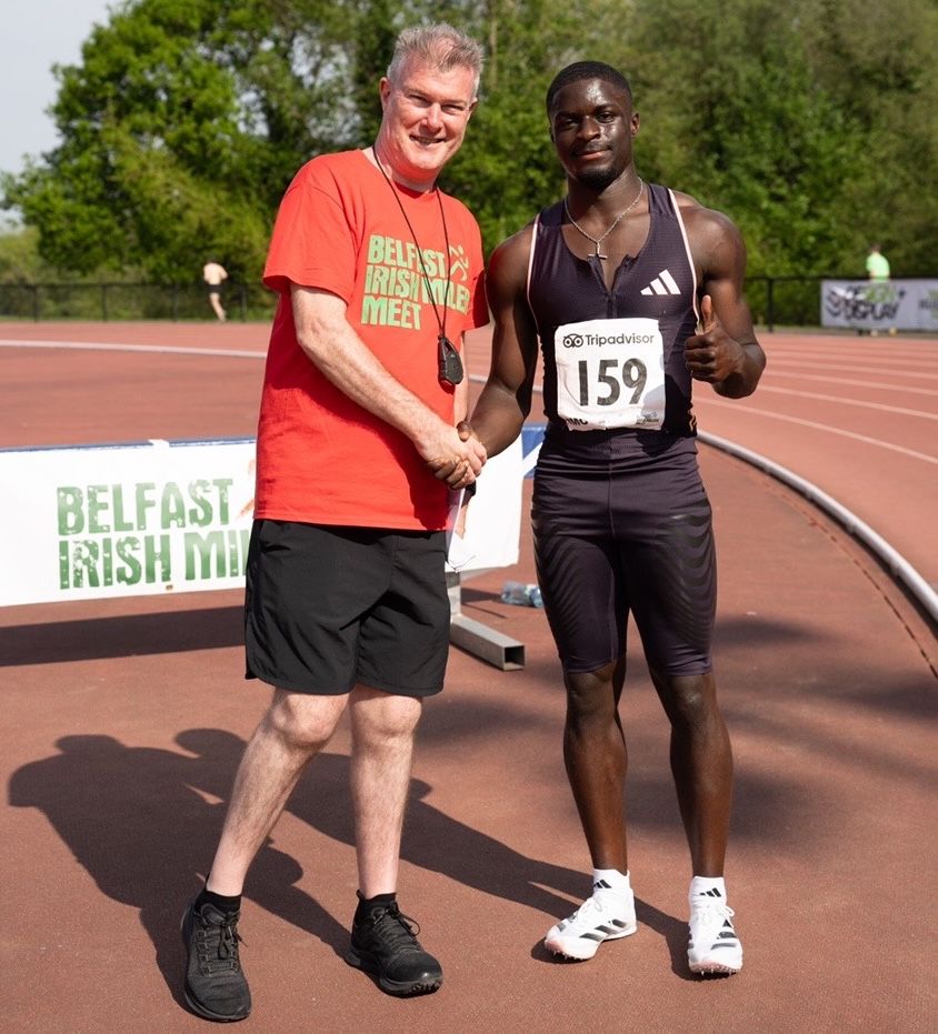 Race Director Eamonn Christie and Irish 100m Record Holder Israel Olatunde