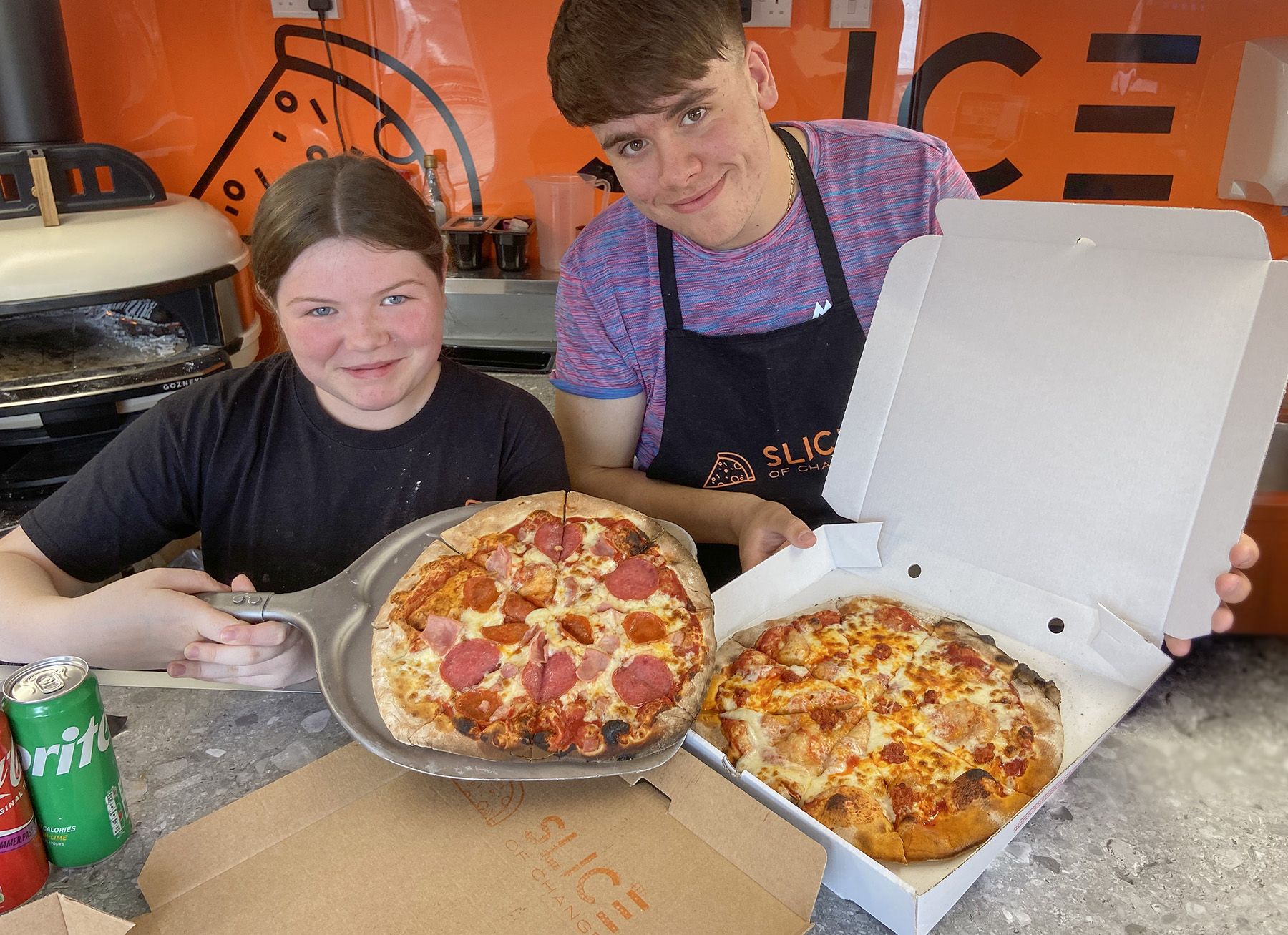 PIZZA MAKERS: Emma Fanning and Kyle Reid from Slice of Change