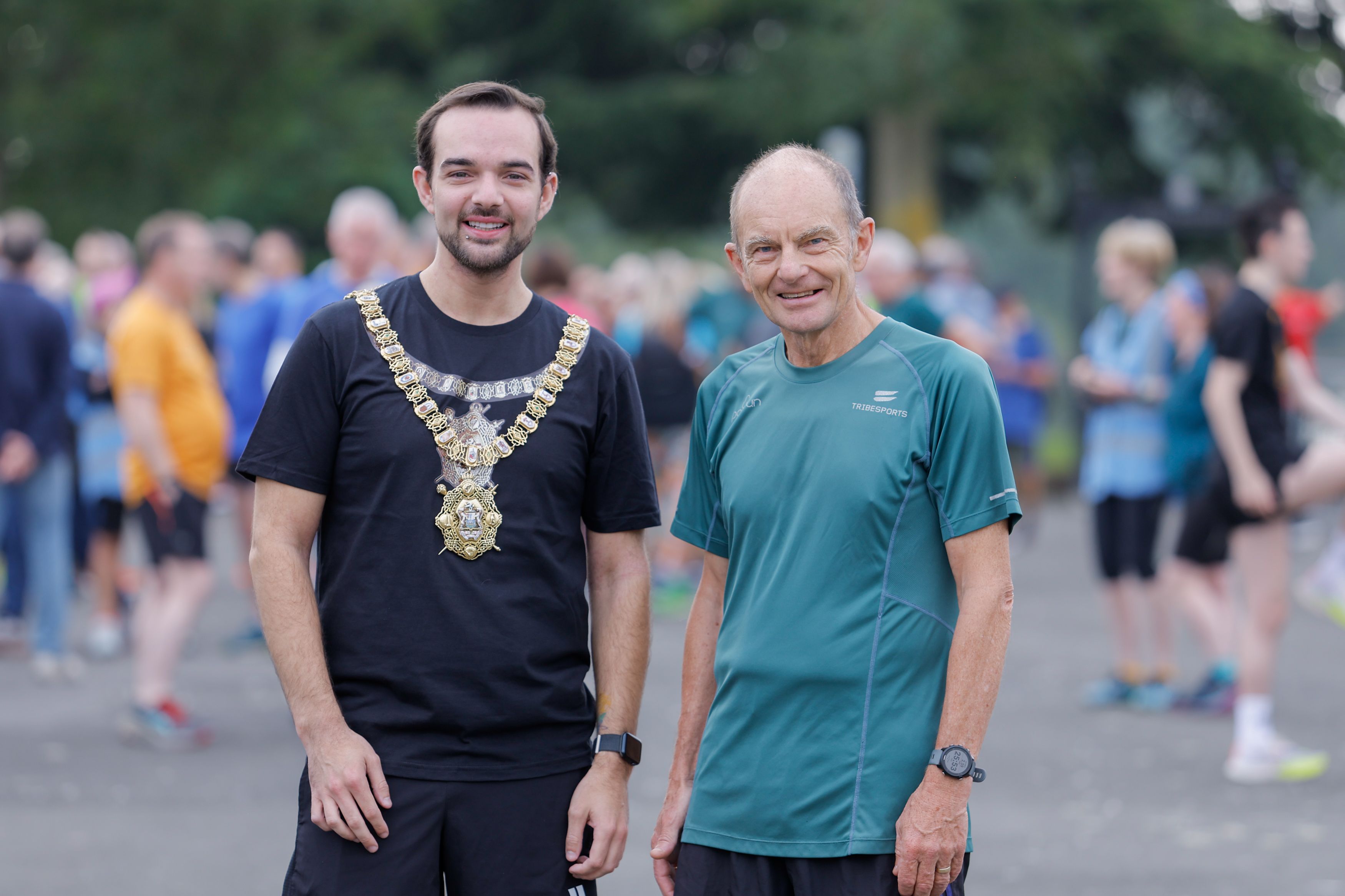 RUNNING MAN: Lord Mayor Cllr Micky Murray with Matt Shields after completing his 500th Parkrun this weekend