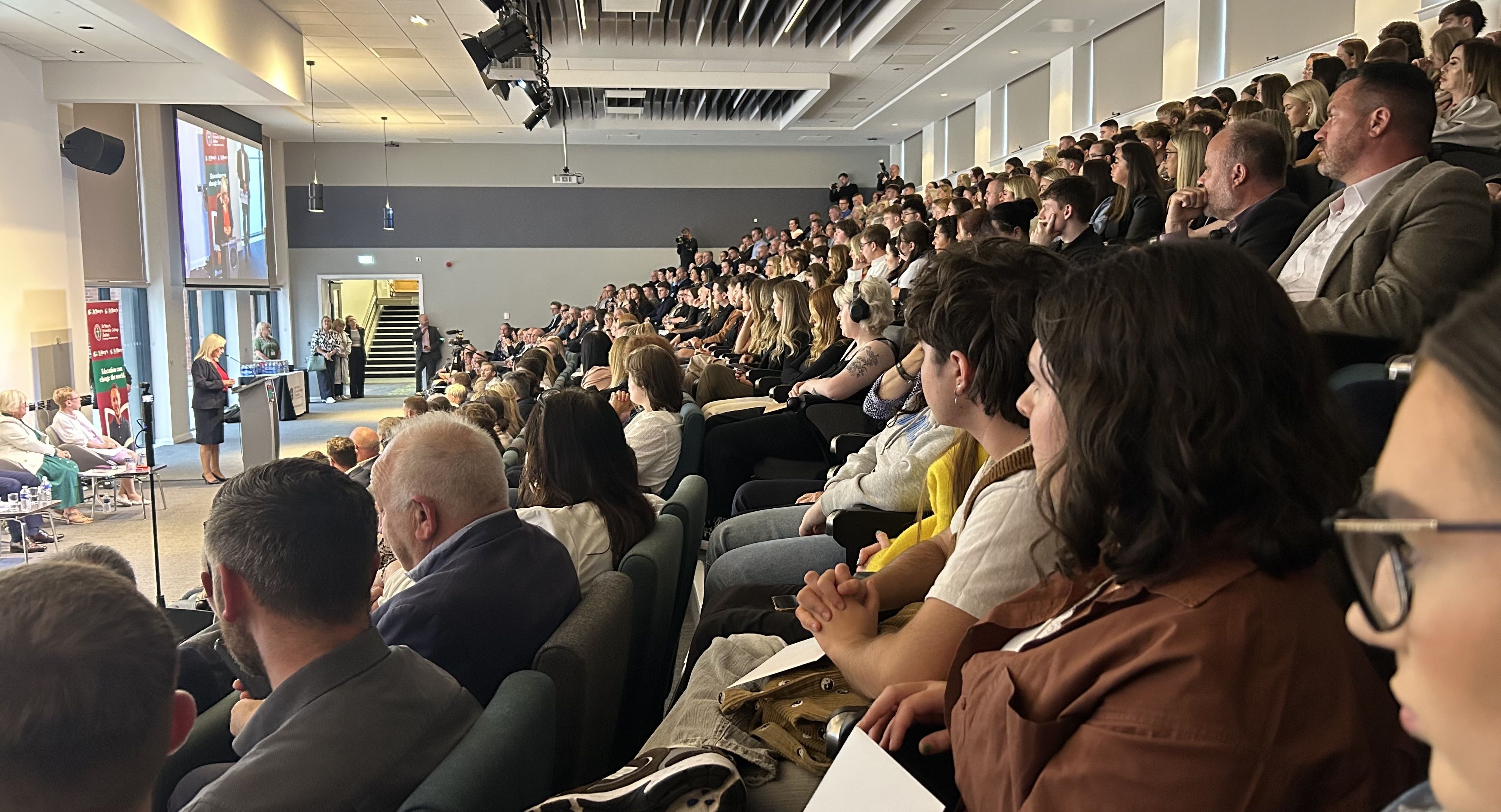 \"INVESTMENT\": A packed hall in St Mary\'s University College for the 25th Aisling Bursary presentation hears from First Minister Michelle O\'Neill