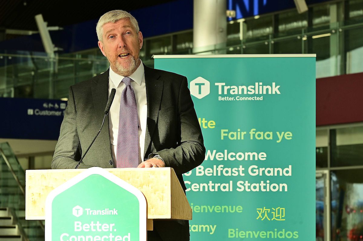 SIGN OF THE TIMES: Minister John O\'Dowd at the opening of Grand Central Station