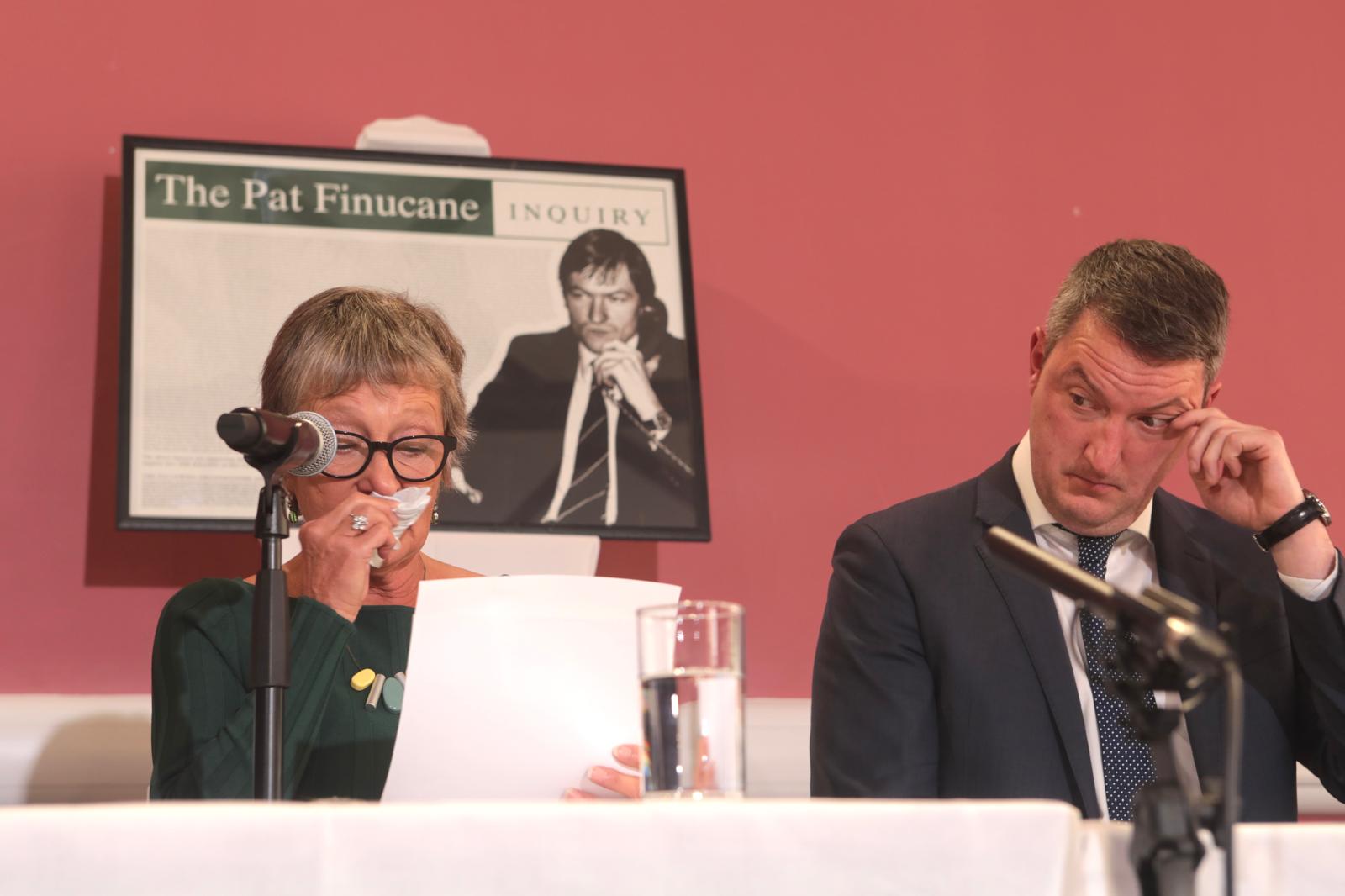 TRUTH: An emotional Geraldine and John Finucane at yesterday\'s press conference