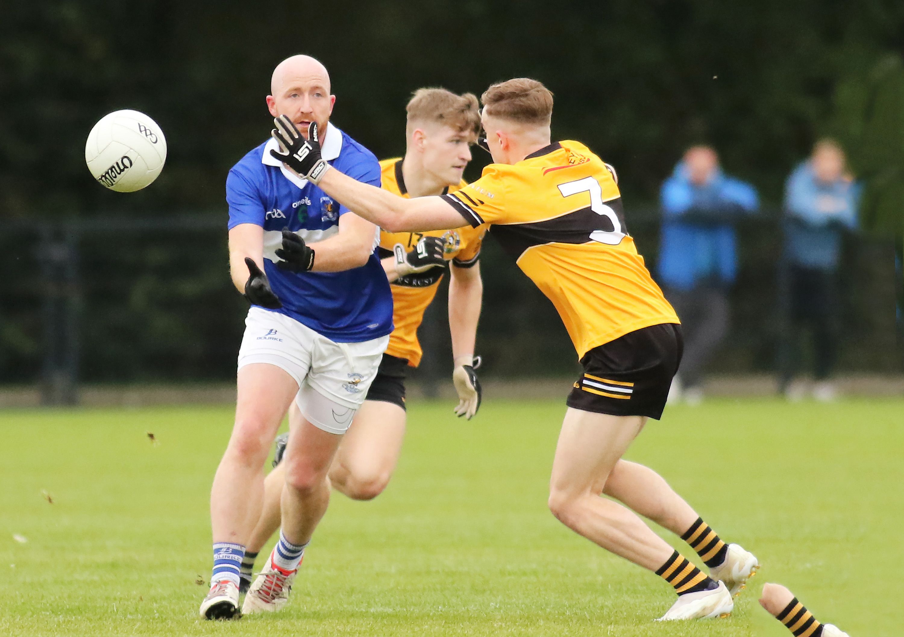 Andy McGowan is challenged by Ruairi Hagan at Dunsilly on Saturday 