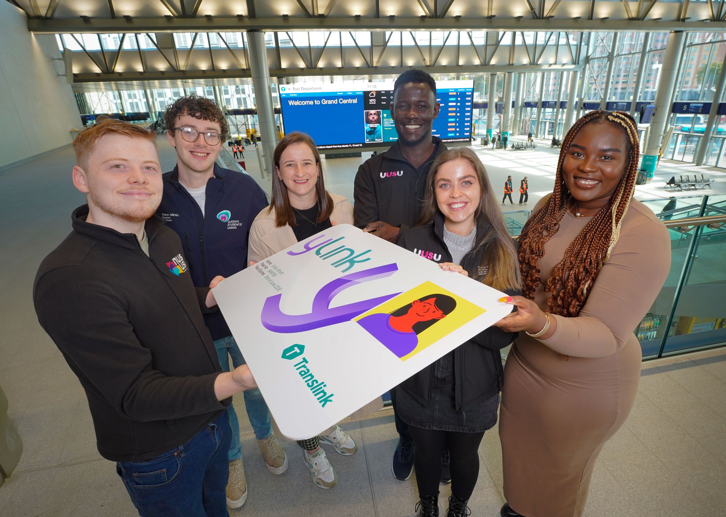 Ben Friel, President of NUS-USI, Kieran Minto, Students’ Union President of Queen\'s University, Maeve Nethercott, Translink, Daniel Sanusi, Ulster University, Emily Roberts, Ulster University and  Zinha Nabate, Student Union President Belfast Met