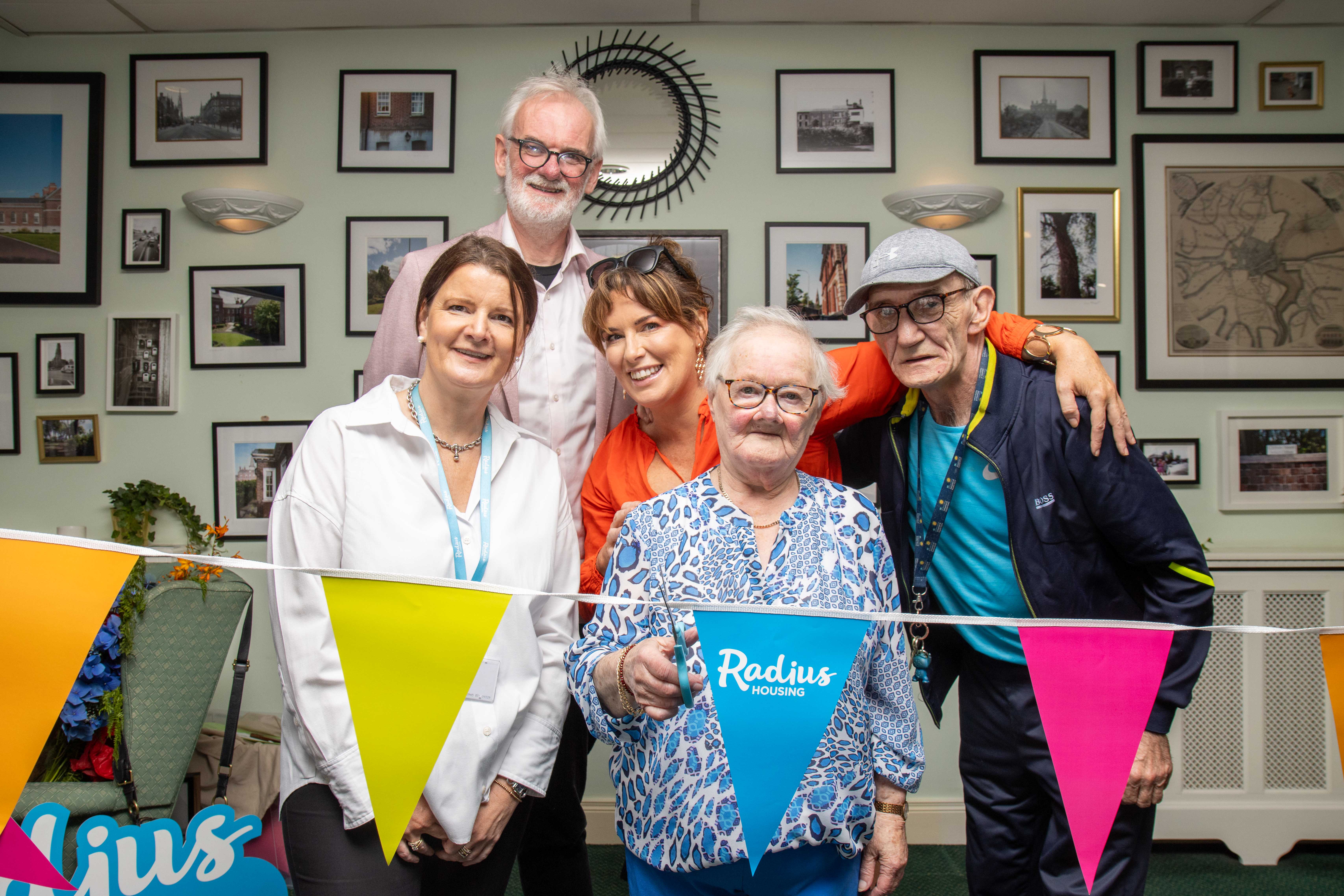 EXHIBITION: Loma Wilson from Radius Housing, Tim McGarry and Kelly Morris with tenants Bridie McKiernan and Raymond Burns