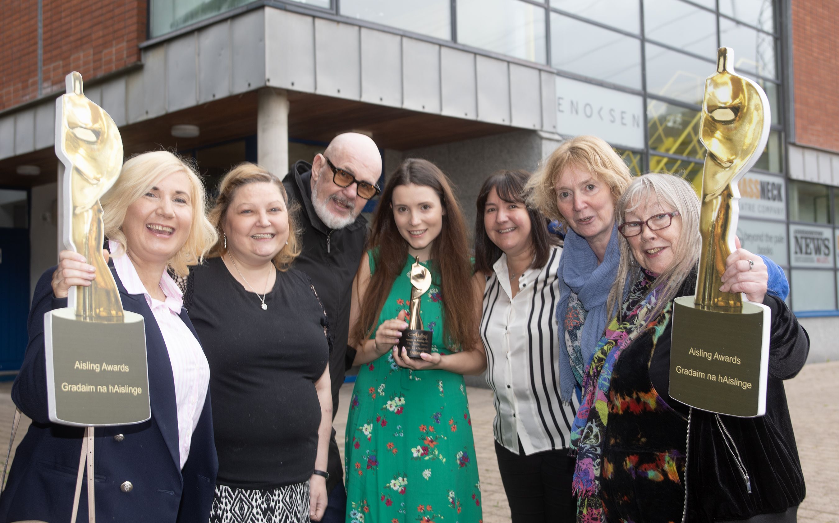 Rebecca Fitton (Cirdan) with Frank Liddy (Mindfulness columnist and judge), Linda Greenan (Andersonstown News) and last year\'s winners New Script for Mental Health