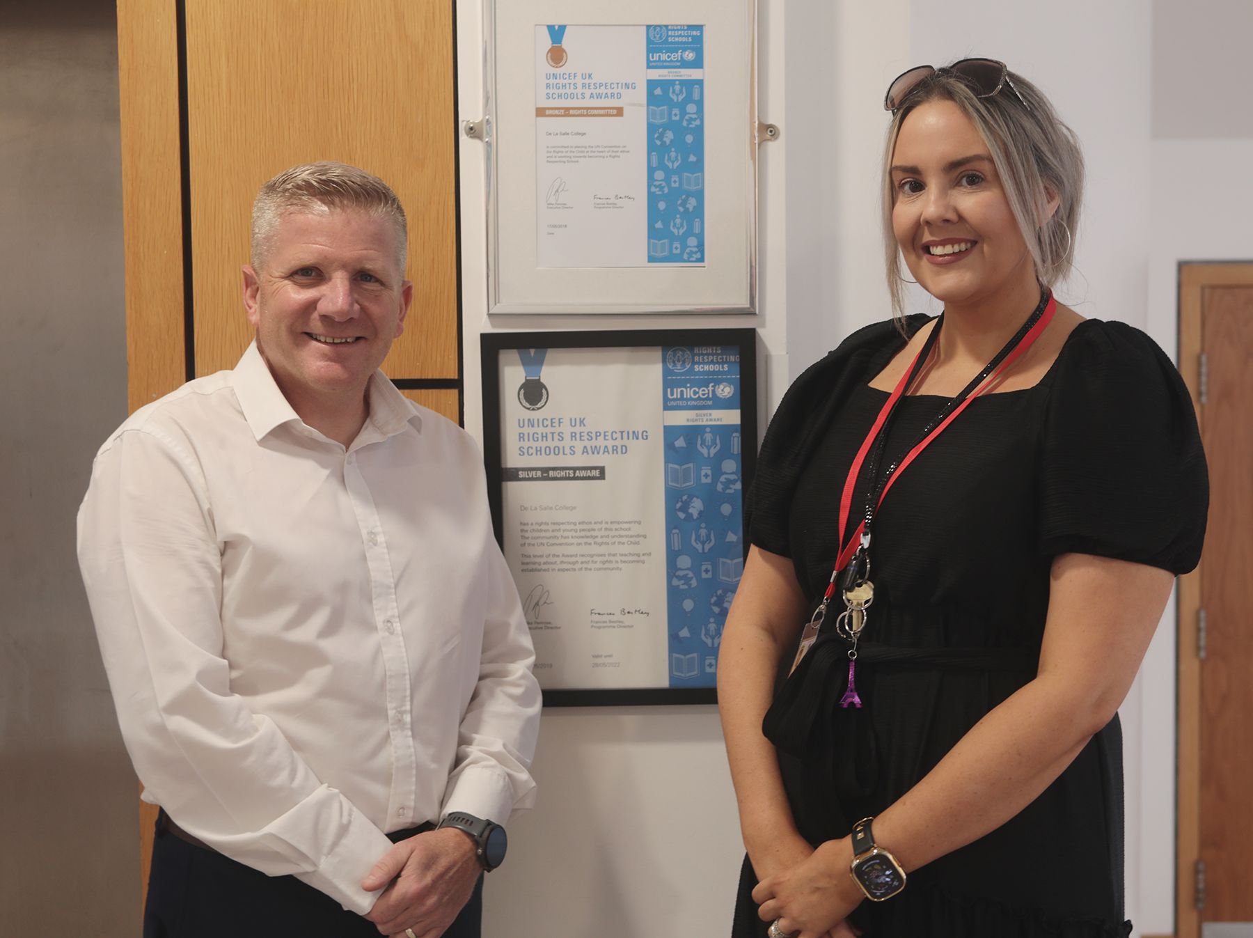 Commissioner for Children and Young People Chris Curran with Michaella McAllister, Vice-Principal De La Salle College 