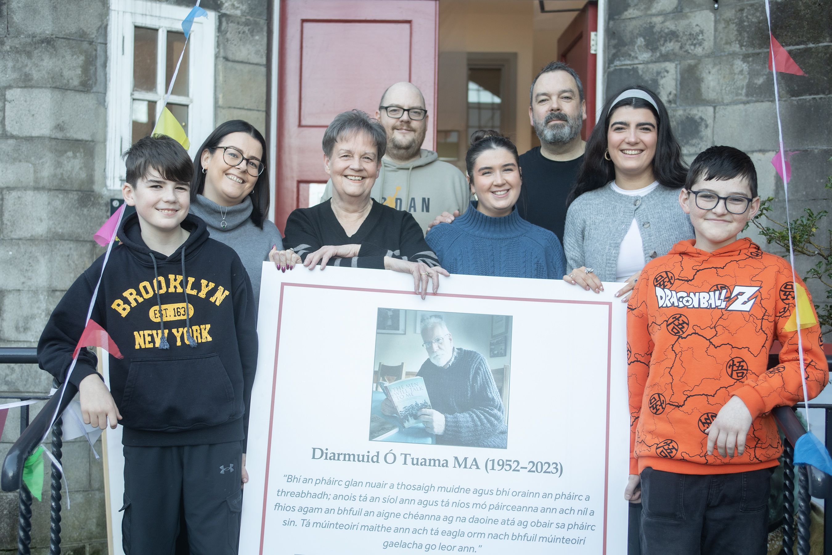 LE CHÉILE: The family of Diarmuid Ó Tuama with the plaque that was erected in his honour