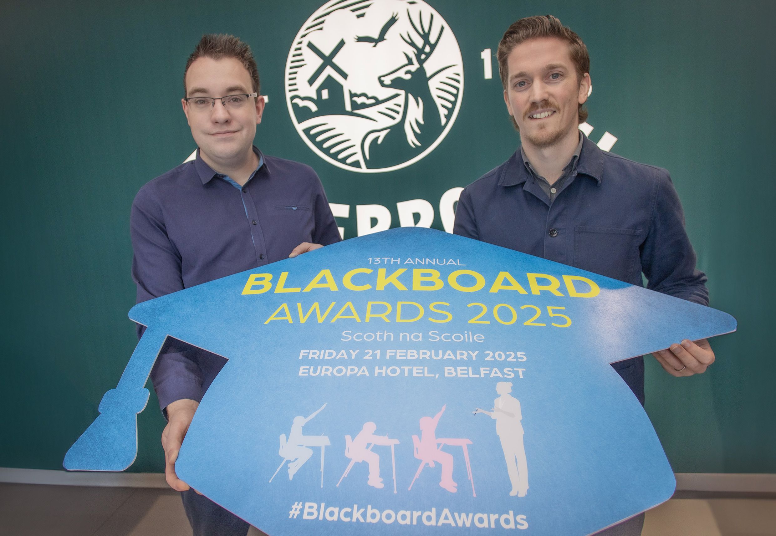 BLACKBOARD AWARDS: Conor McParland from Belfast Media with Paul Andrews, Finnebrogue’s Head of Sustainability