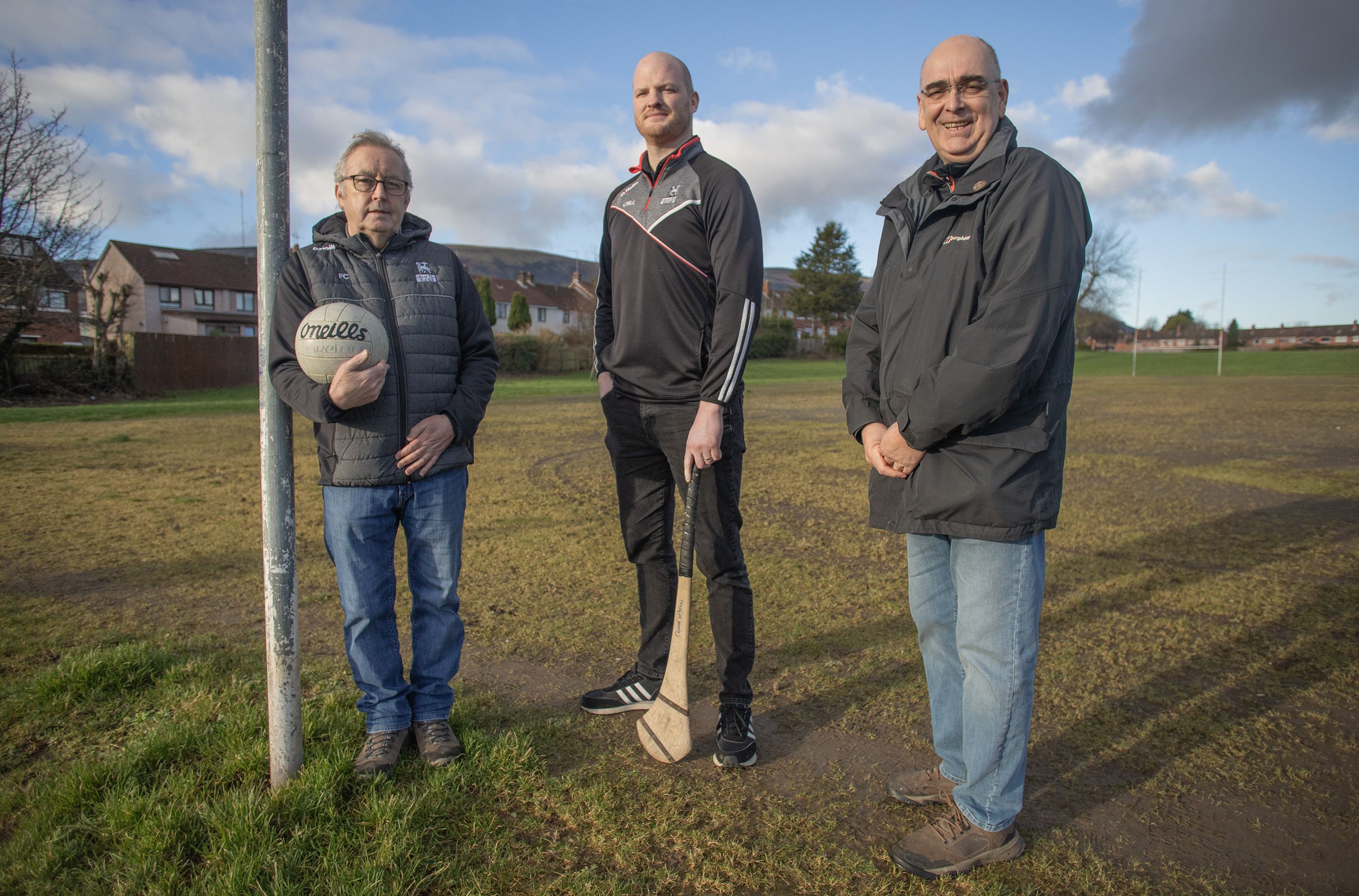 VISION: Frankie Caldwell (St Agnes\' Chairman), Conor McLean (Juvenile Coach at St Agnes\') and Ciarán Mulgrew, (committee member St Agnes GAC) at the disused pitches this week