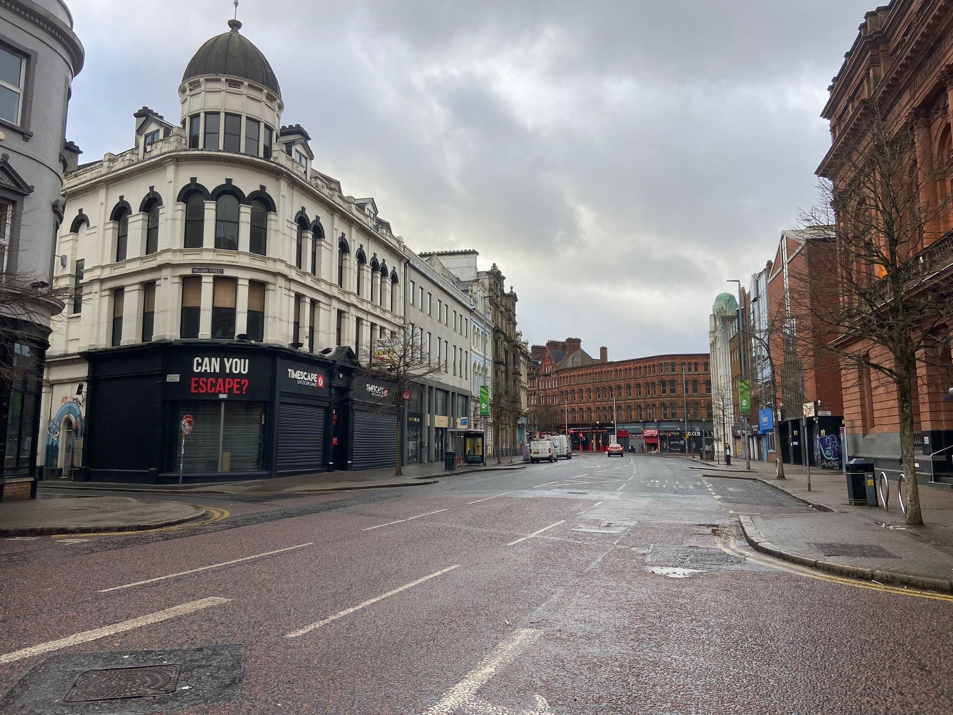 A deserted Belfast city centre on Friday morning