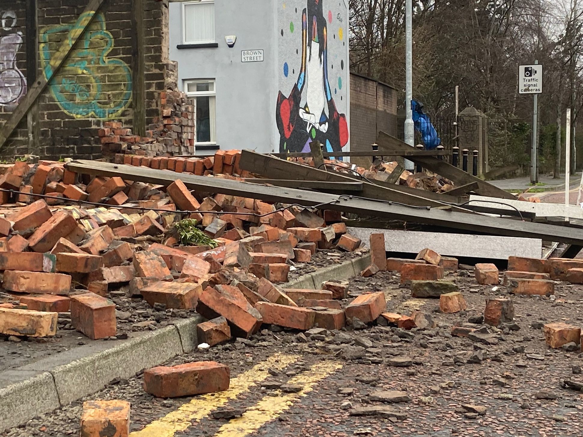 Debris in Brown Street/Millfield in Belfast city centre 