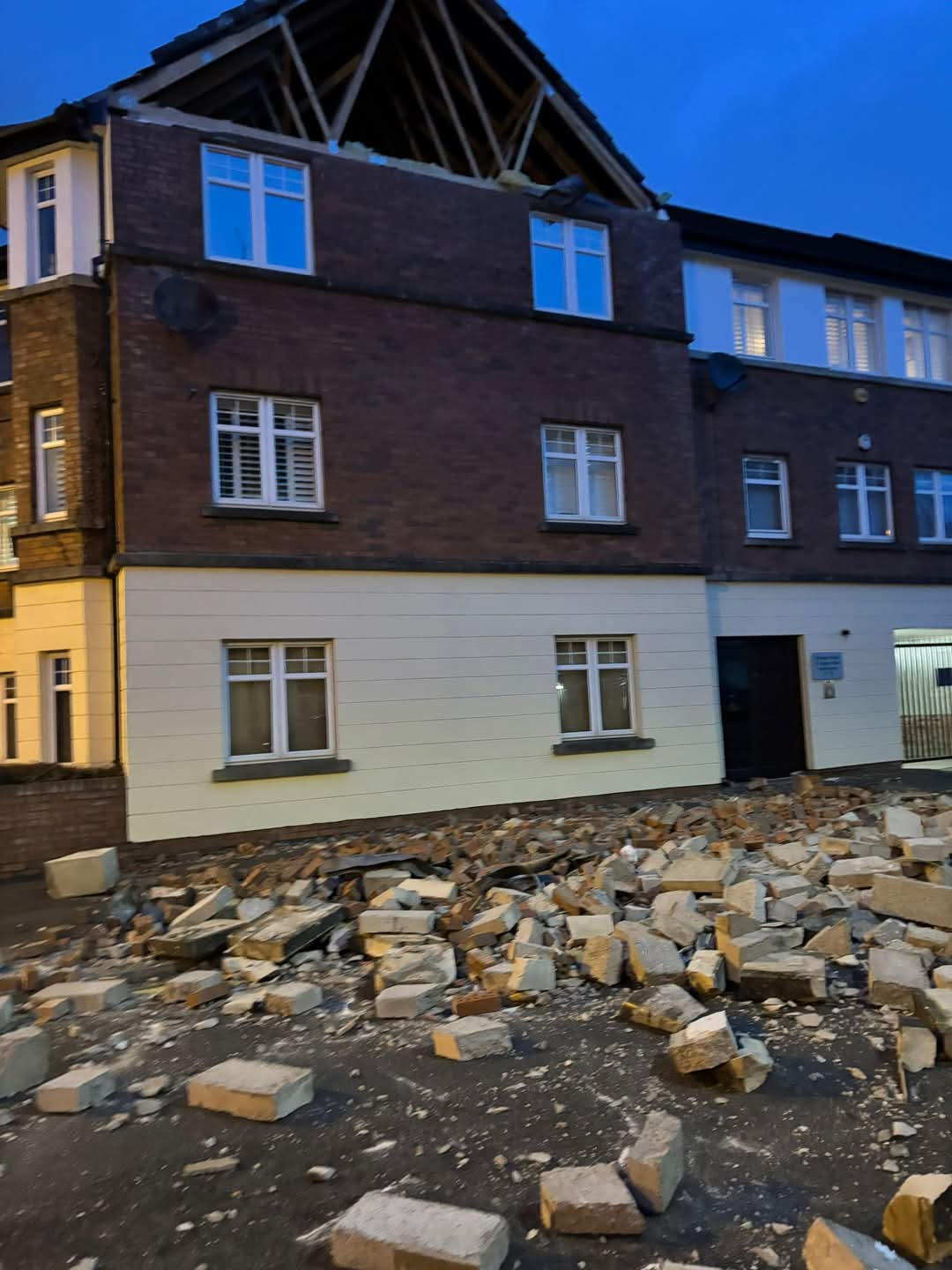 Damage was caused to a residential block in College Drive, South Belfast