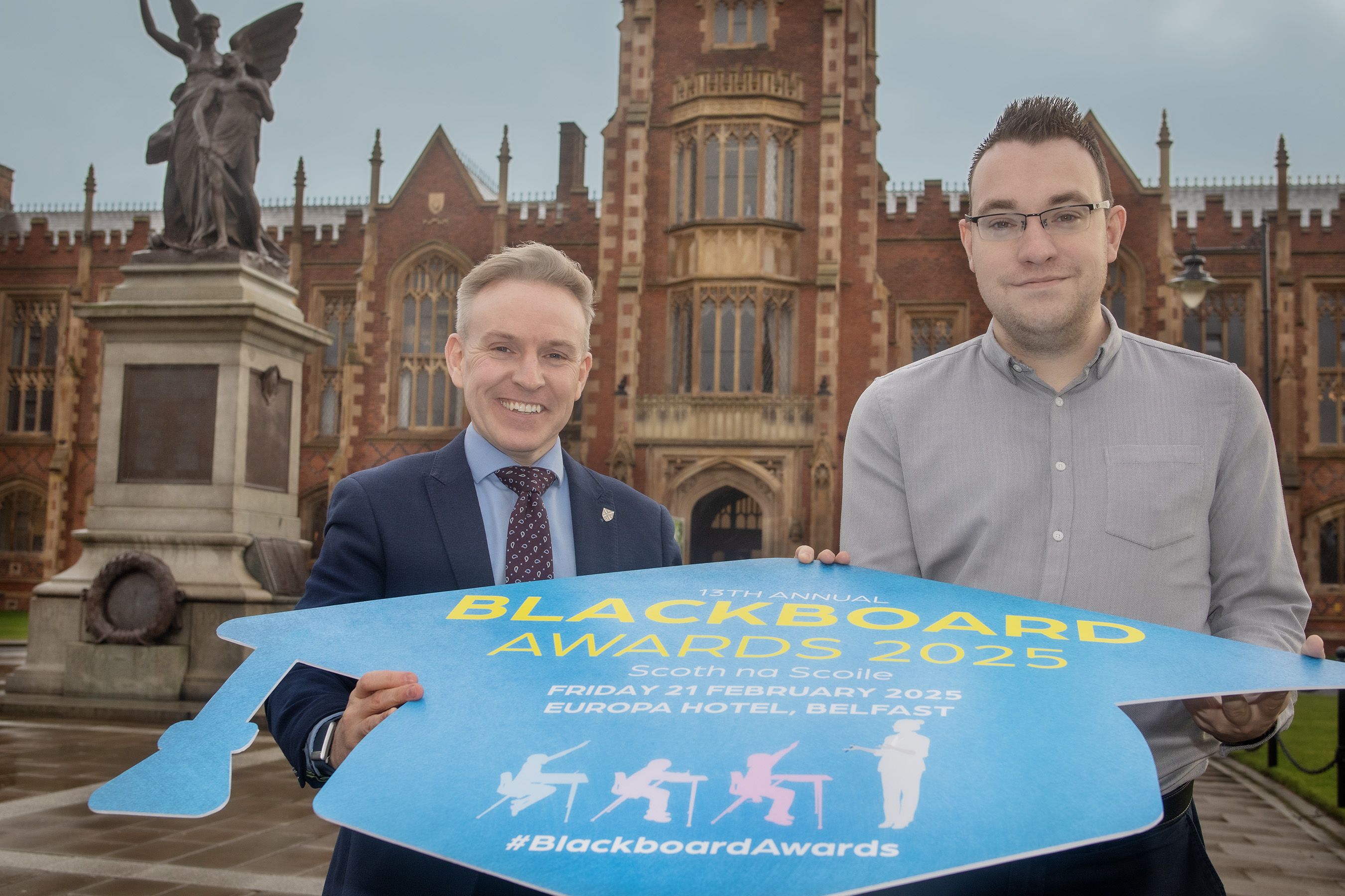 BLACKBOARD AWARDS: Dr Ryan Feeney, Vice-President Strategic Engagement and External Affairs at QUB with Conor McParland from Belfast Media 