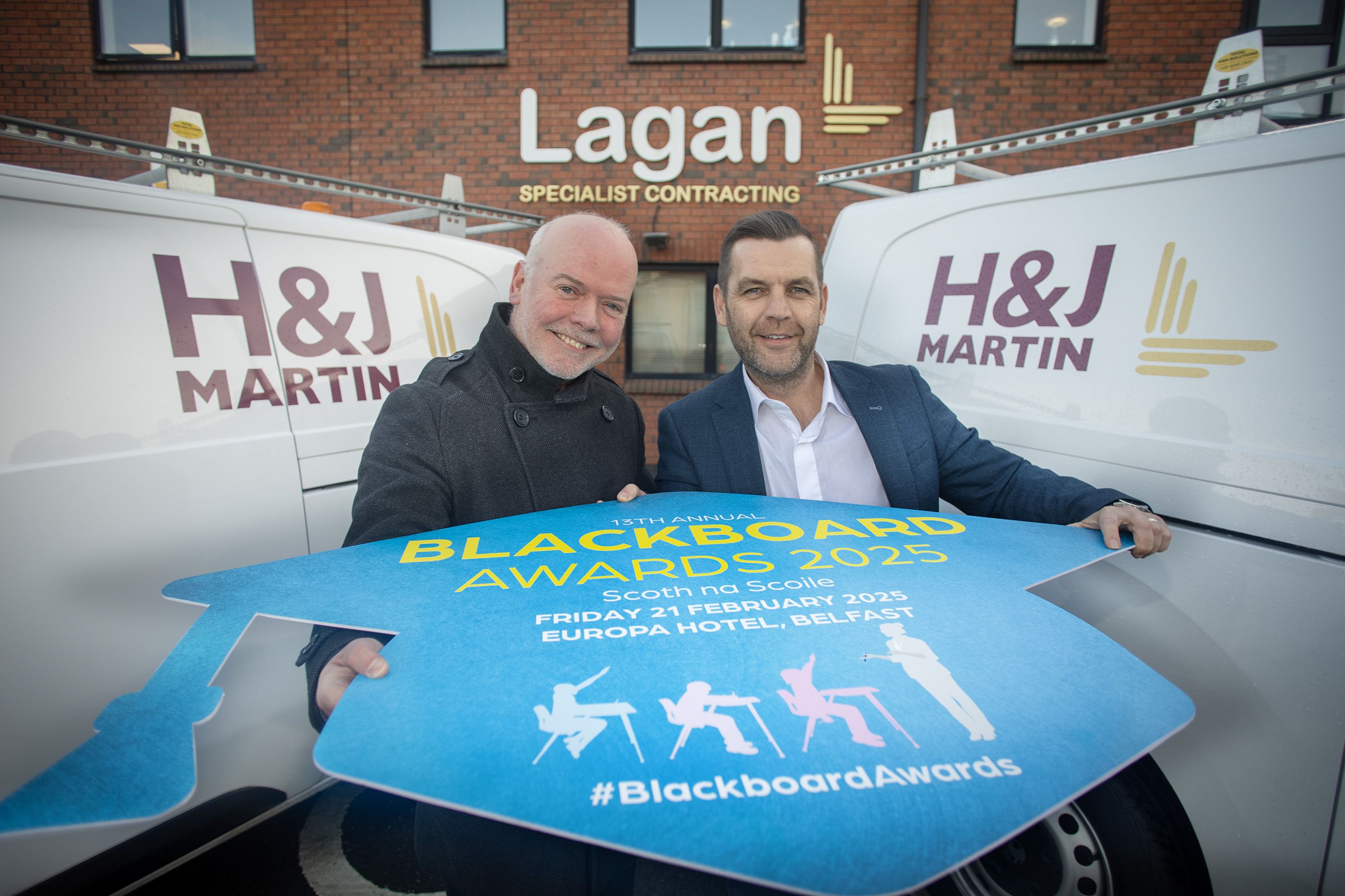 BLACKBOARD AWARDS: Anthony Neeson from Belfast Media with Kieron Millar, Managing Director of H&J Martin Group