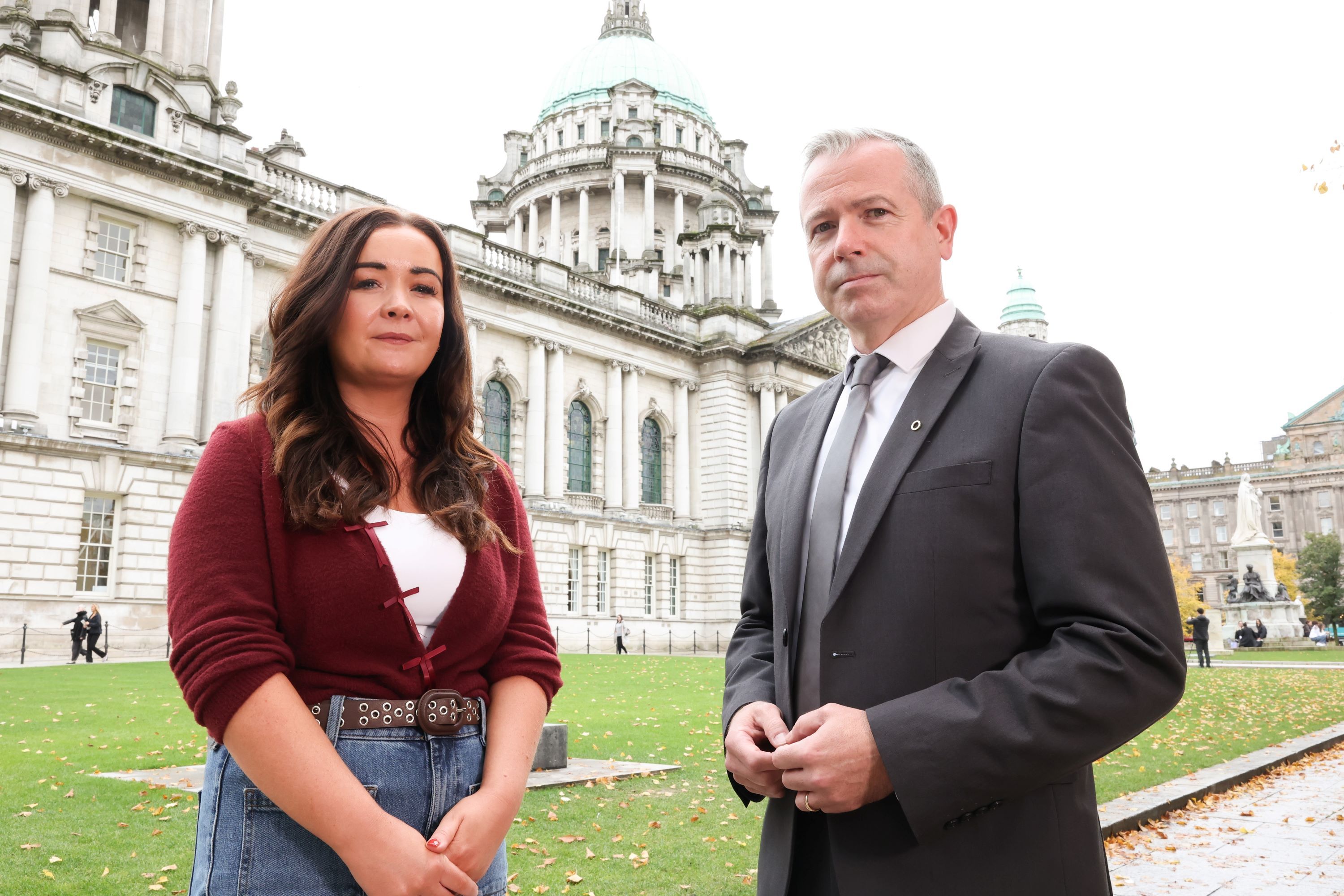 WELCOME: Councillor Natasha Brennan, Chair of Belfast City Council’s Strategic Policy and Resources Committee, and Pól Deeds (Deputy Chief Executive with Foras na Gaeilge, incoming Irish Language Commissioner).
