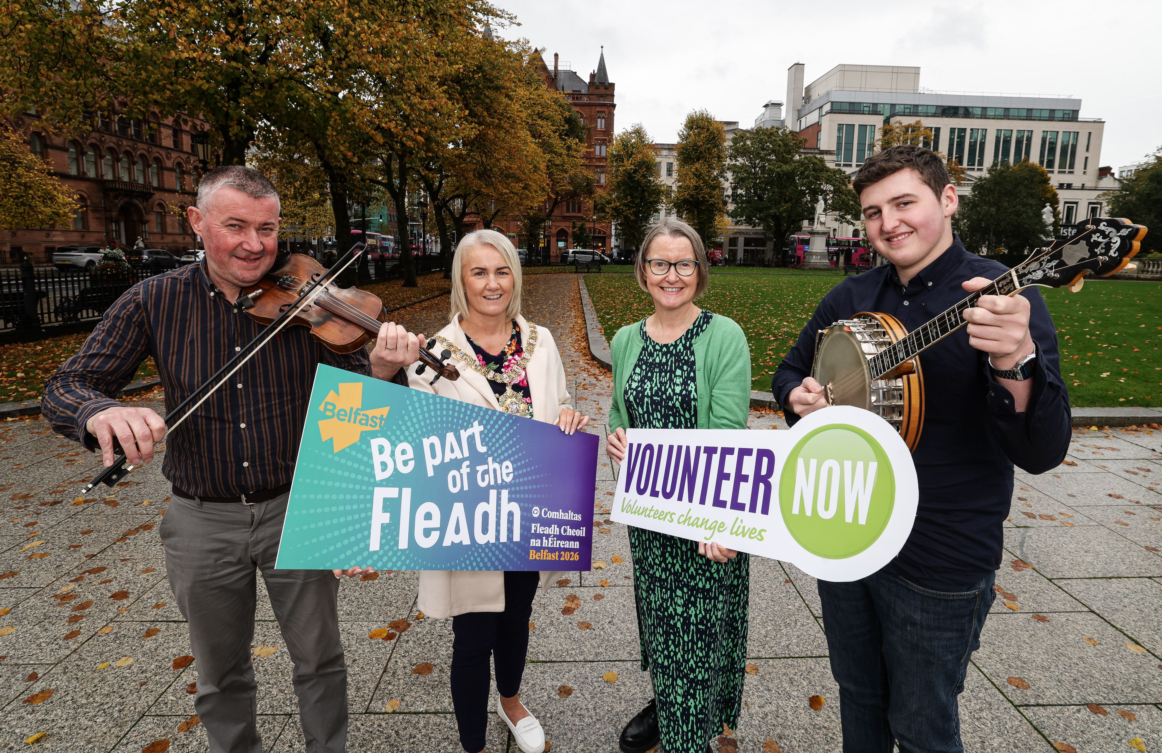 INVITE: NIall McClean (left) and Ciaran McCusker of Ards CCE (right) with Lord Mayor of Belfast, Councillor Tracy Kelly and Denise Hayward of Volunteer Now