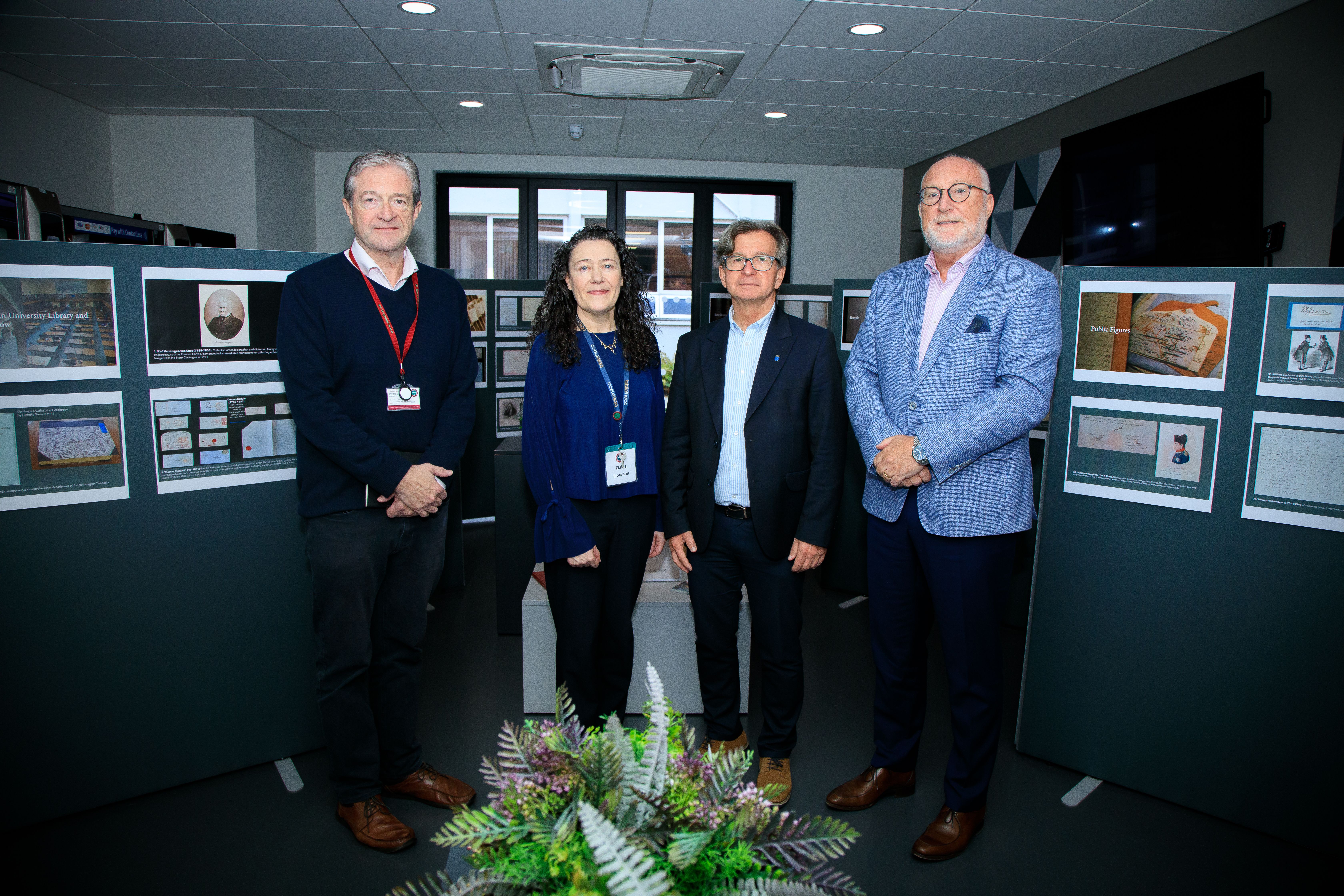 Professor Peter Finn (the College Principal) Professor Wladek Witalisz (Dean of the Faculty of Philology, Jagiellonian University), Elaine Mulholland (University Librarian) and Professor Gerard McCann (International Coordinator)