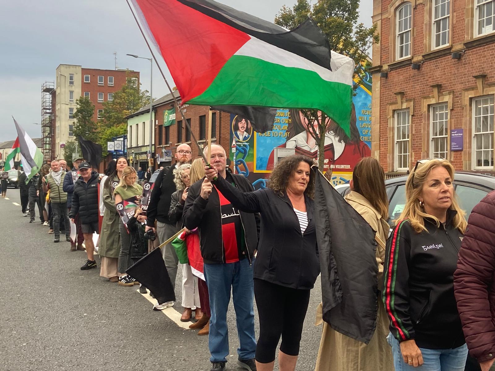 MAKING THEIR VOICES HEARD: The protest outside Sevastopol Street on the Falls Road