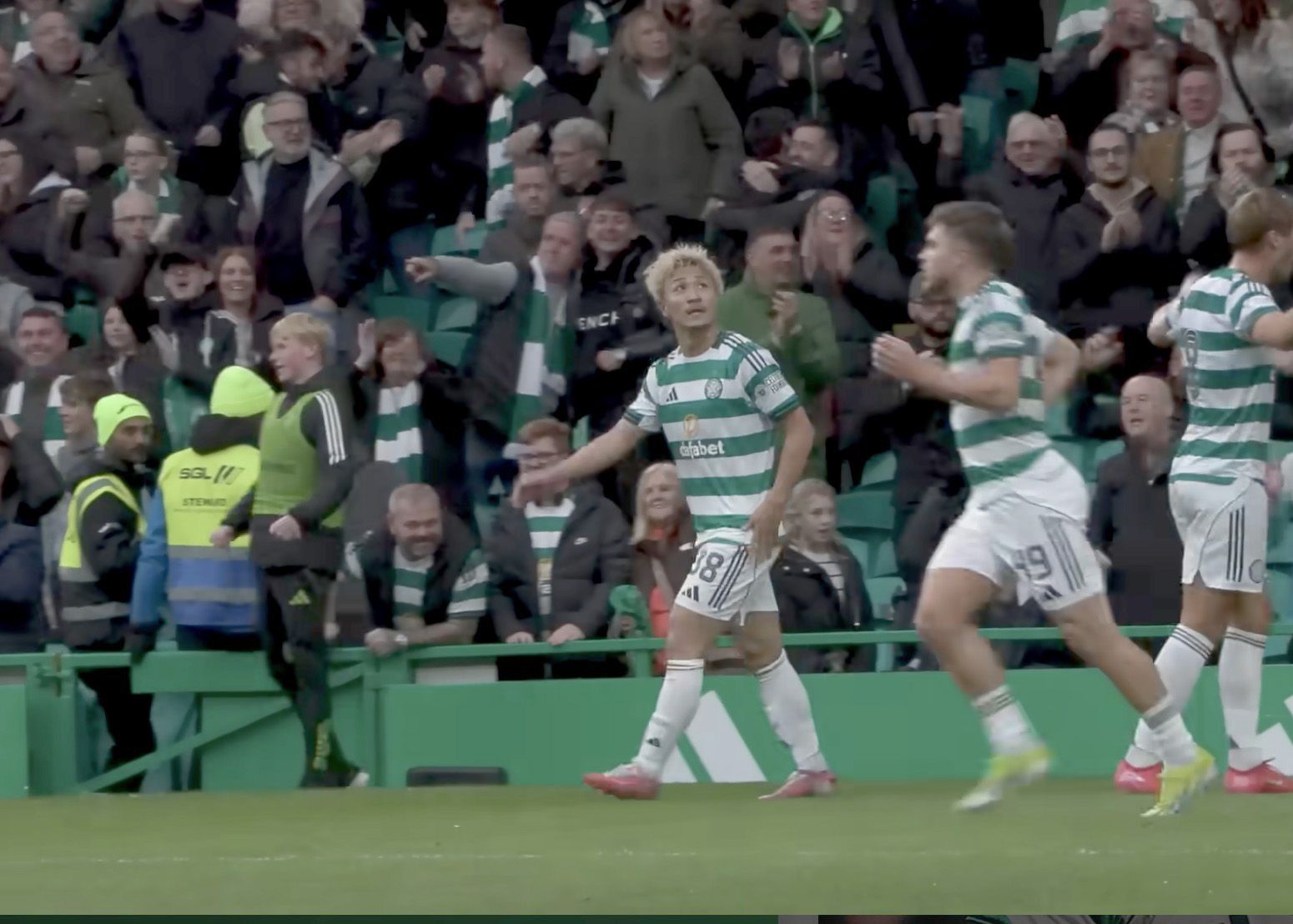 LAST-GASP: Daezen Maeda’s brave diving hider claimed the points late on for Celtic