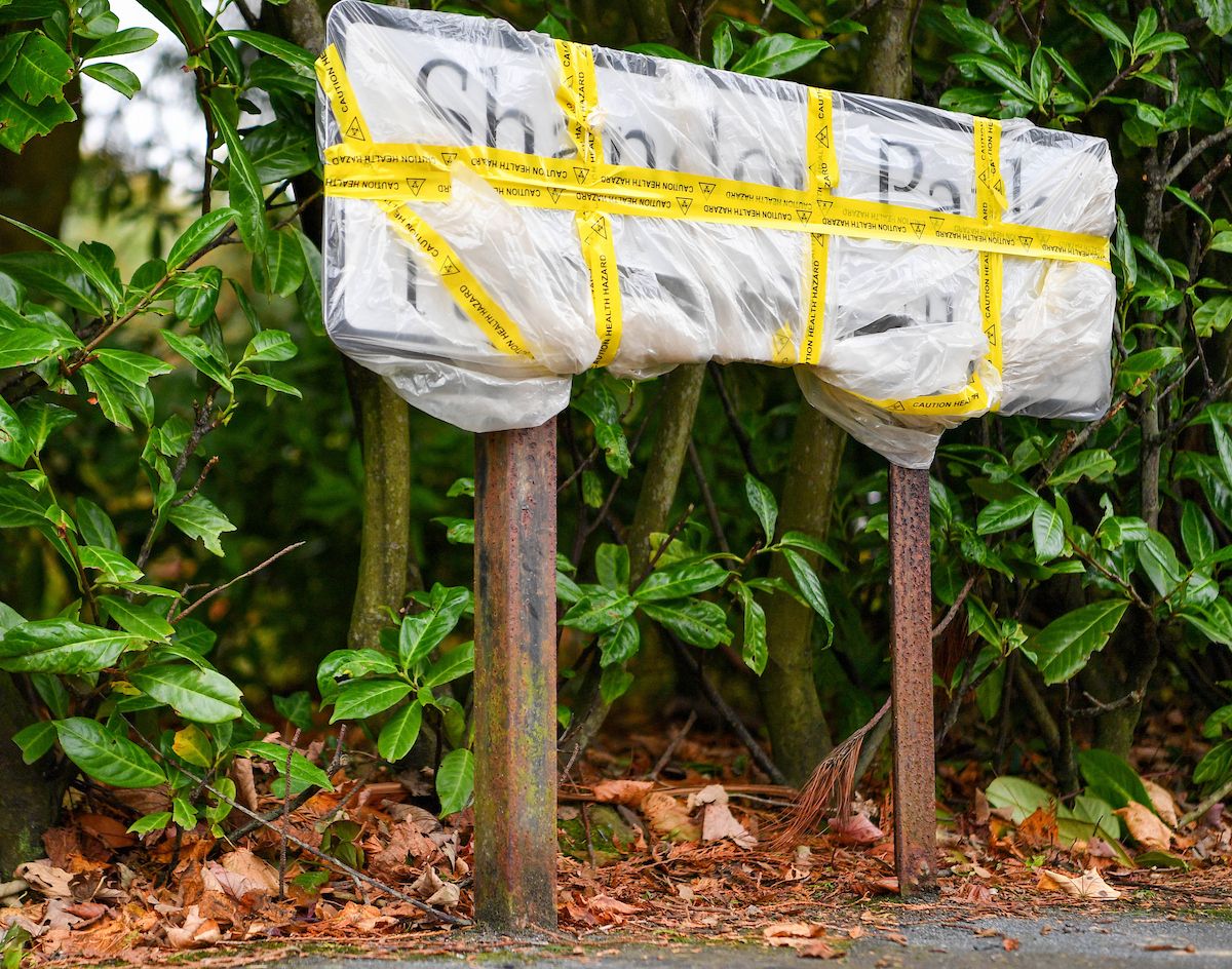 VANDALISED: The street sign at Shandon Park/Páirc an tSeandúin in East Belfast which was attacked at the weekend
