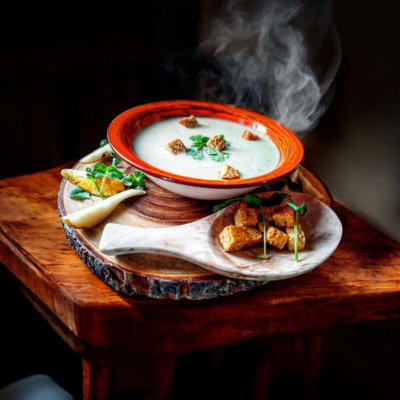 PLATING UP: Spiced pear and blue cheese soup on mellow autumn evenings