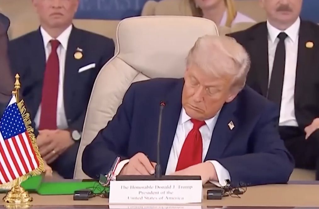DANGER AHEAD: Donald Trump signs the Gaza ceasefire deal in Sharm el-Sheikh