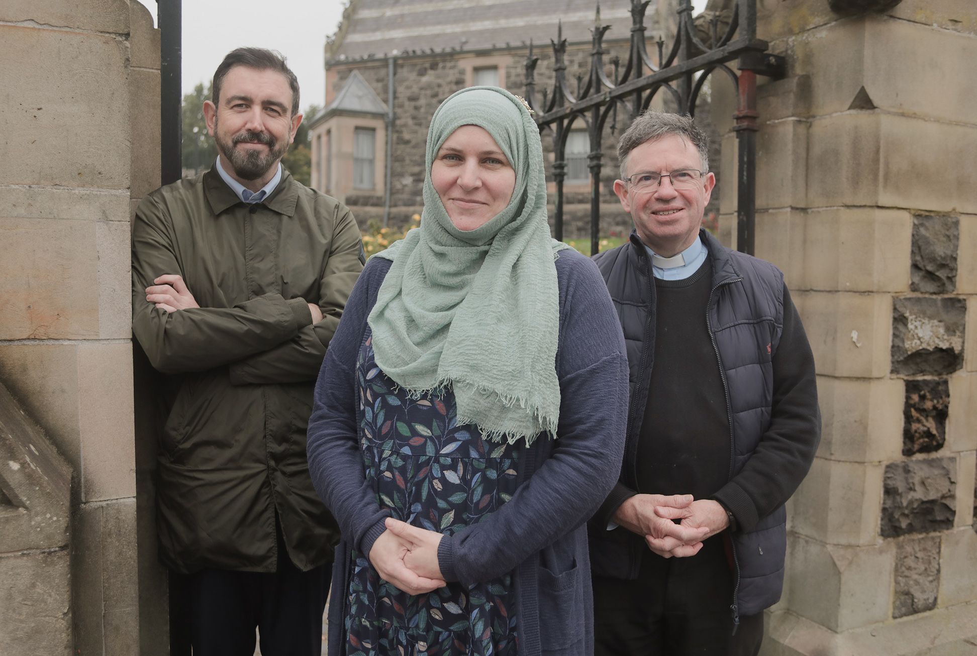 WELCOME: SDLP councillor Paul Doherty, Dr Naomi Green and Fr Martin Magill