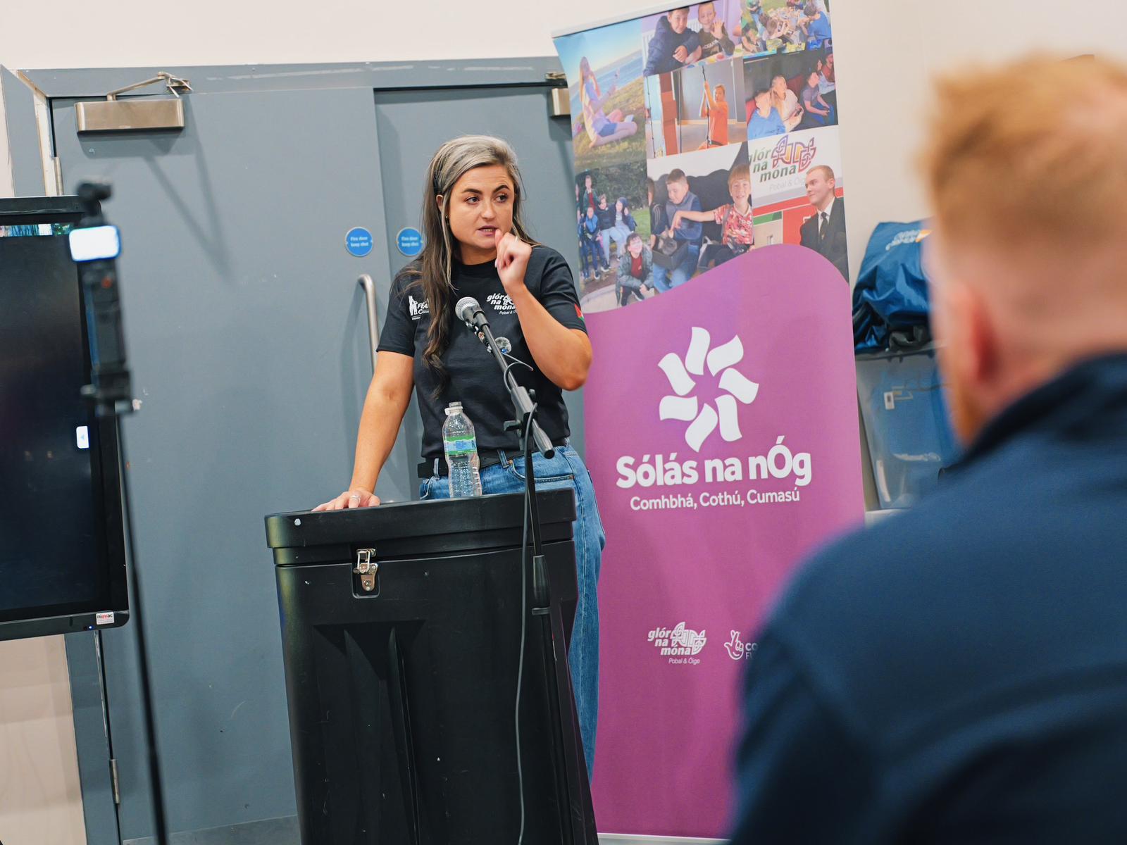 TÁBHACHTACH: Project Coordinator Padraigín Nic Mhathúna speaking at the launch of the Sólás na nÓg report