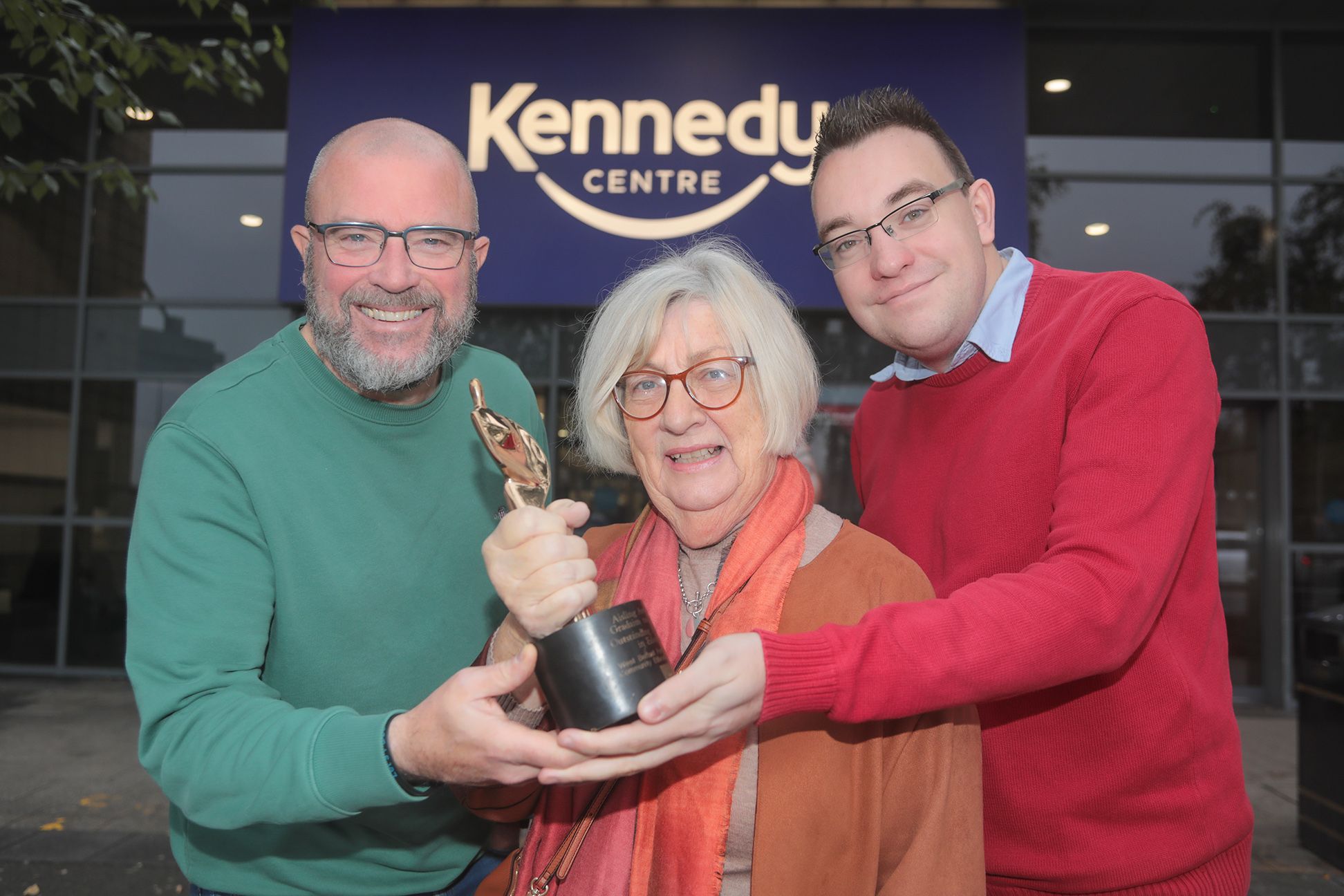 AISLING EDUCATION AWARD: Kennedy Centre manager John Jones with judging panel members Monica Culbert and Conor McParland