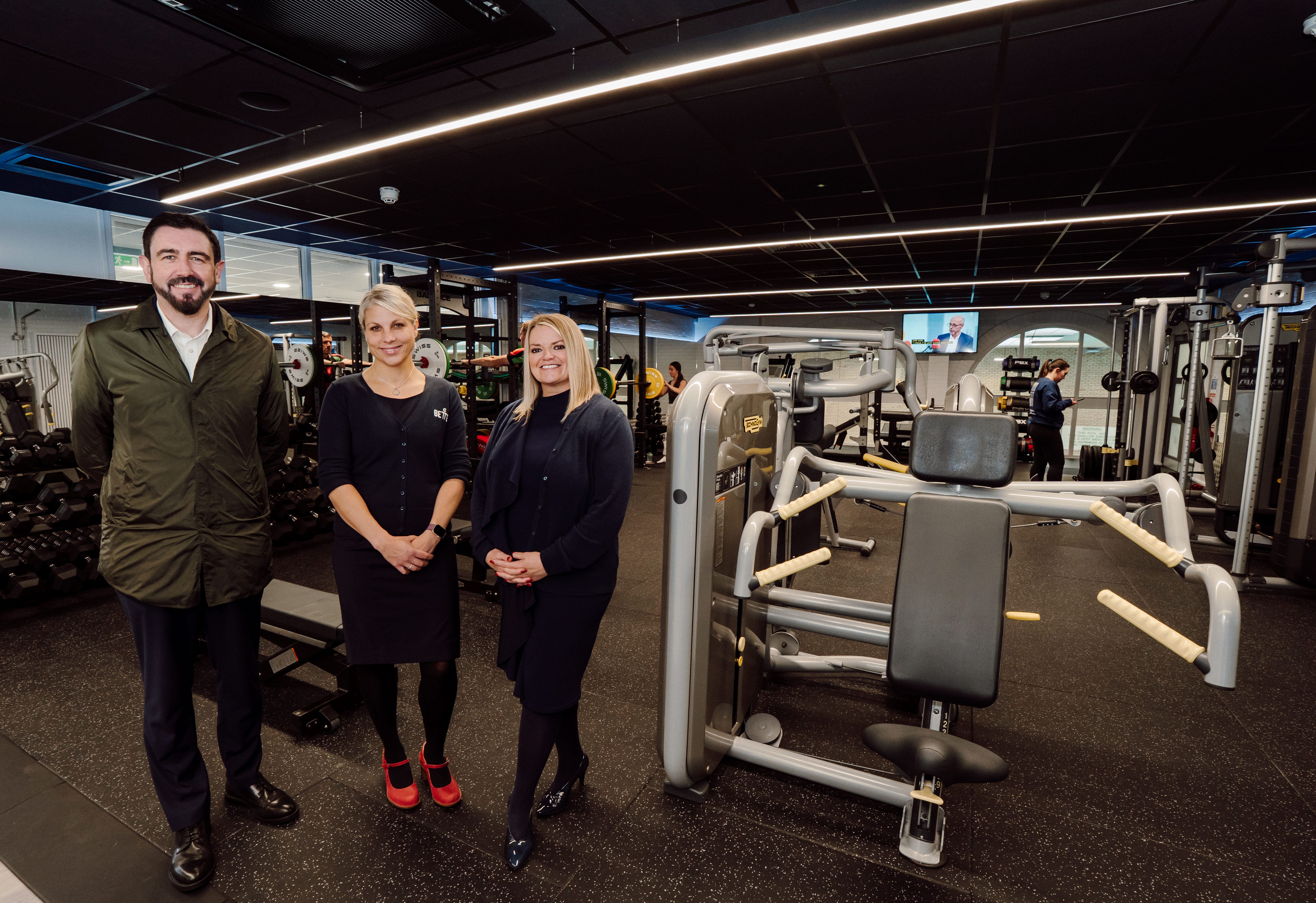 NEW UPGRADE: Deputy Mayor of Belfast Cllr Paul Doherty; Leona Chorazyova (General Manager, Whiterock Leisure Centre) and Jacqui Pope (Head of Service, GLL).