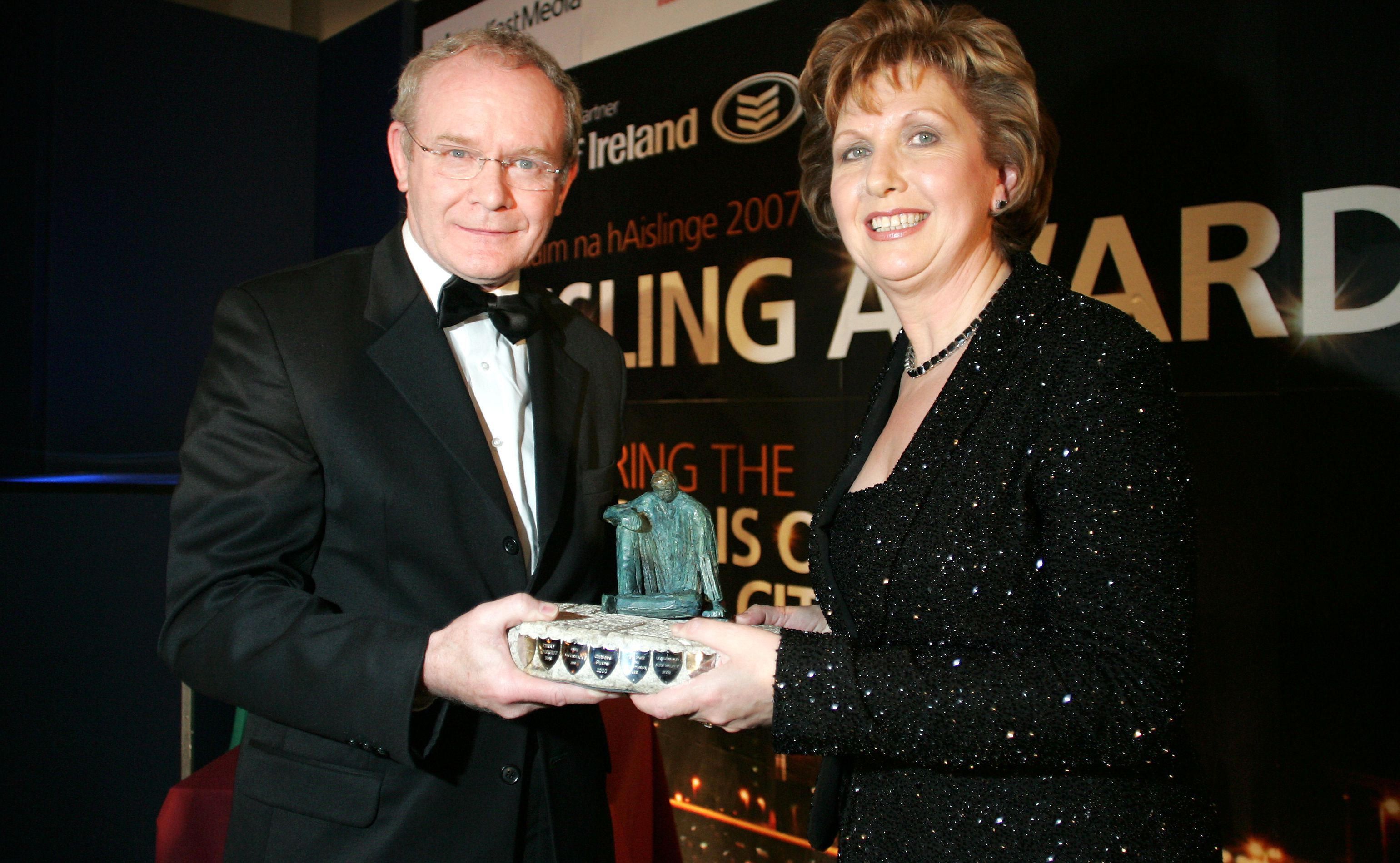 CHAMPIONS: President Mary McAleese presented the Person of the Year Award to Martin McGuinness back in 2007. The award went jointly to Martin McGuinness and Ian Paisley.