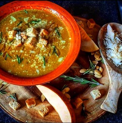 PLATING UP: Pumpkin and sweet potato with picked rosemary