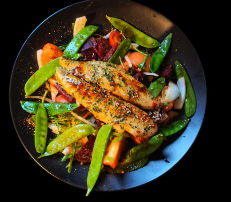 PLATING UP: A chilli lime and coriander seasoned Basa fillet on a bed of baby beets