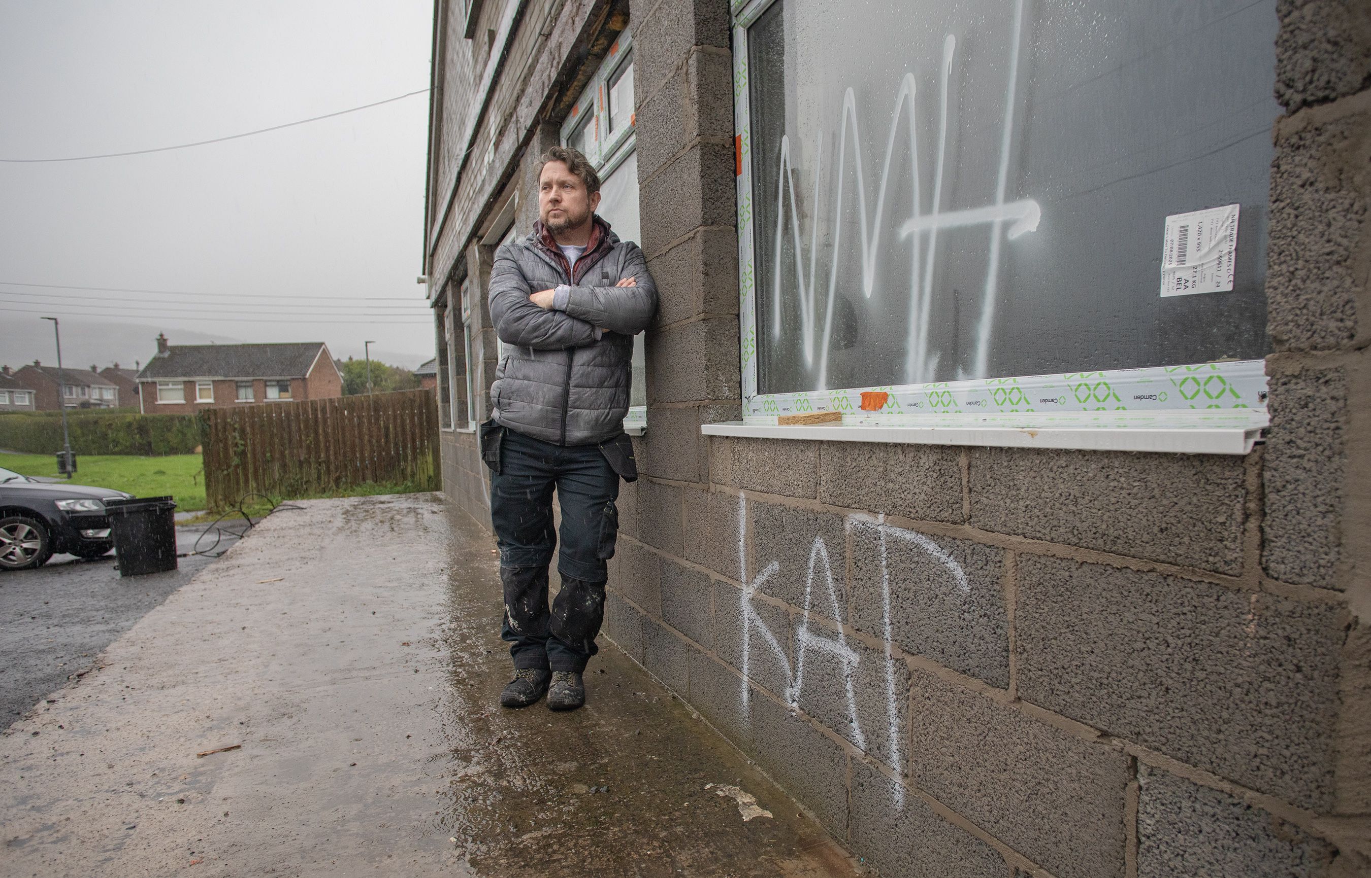 DISGUSTED: Aaron Ferguson outside the building which is being renovated for his new nursery
