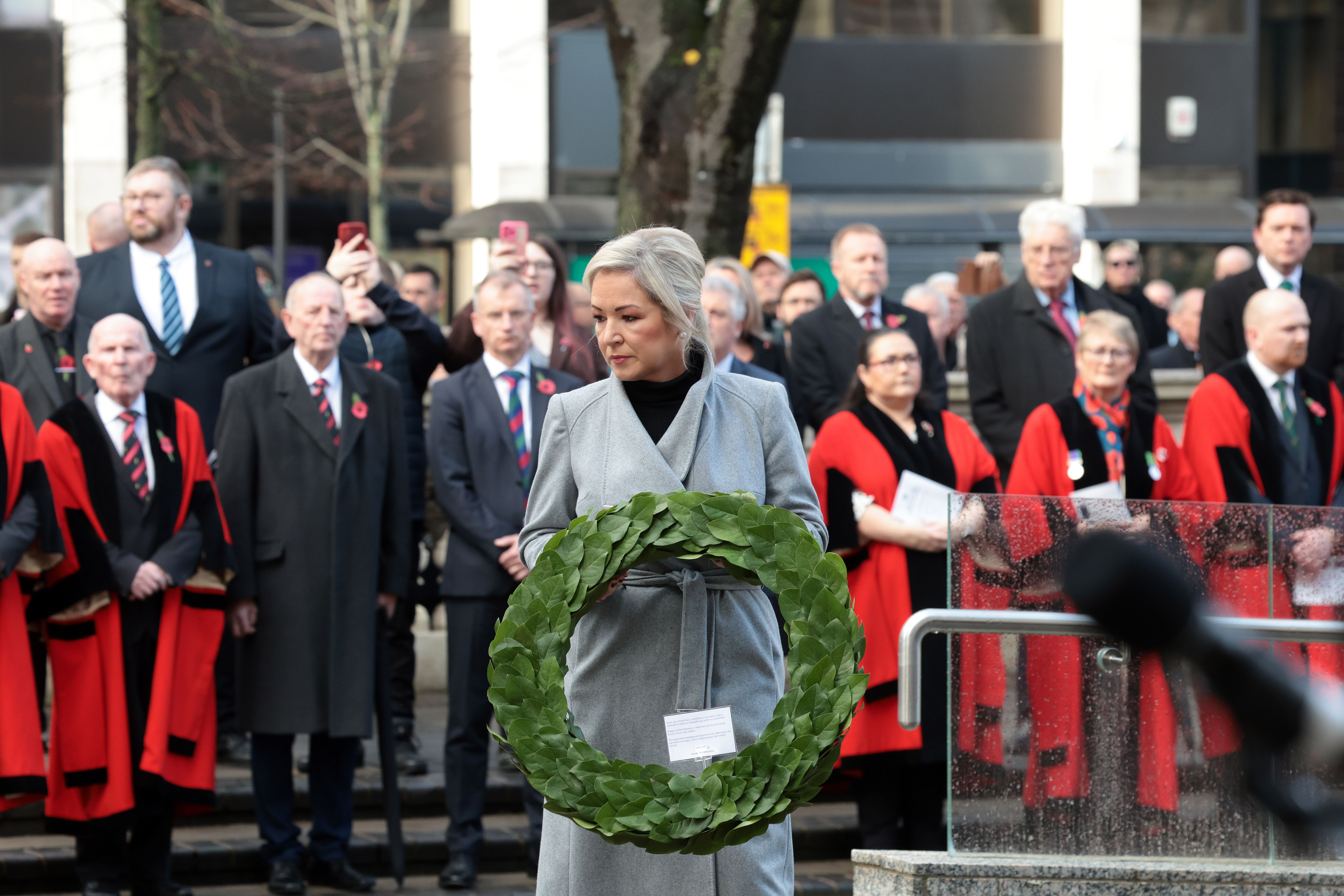 FIRST MINISTER FOR ALL: Michelle O\'Neill at the Cenotaph in Belfast on Sunday