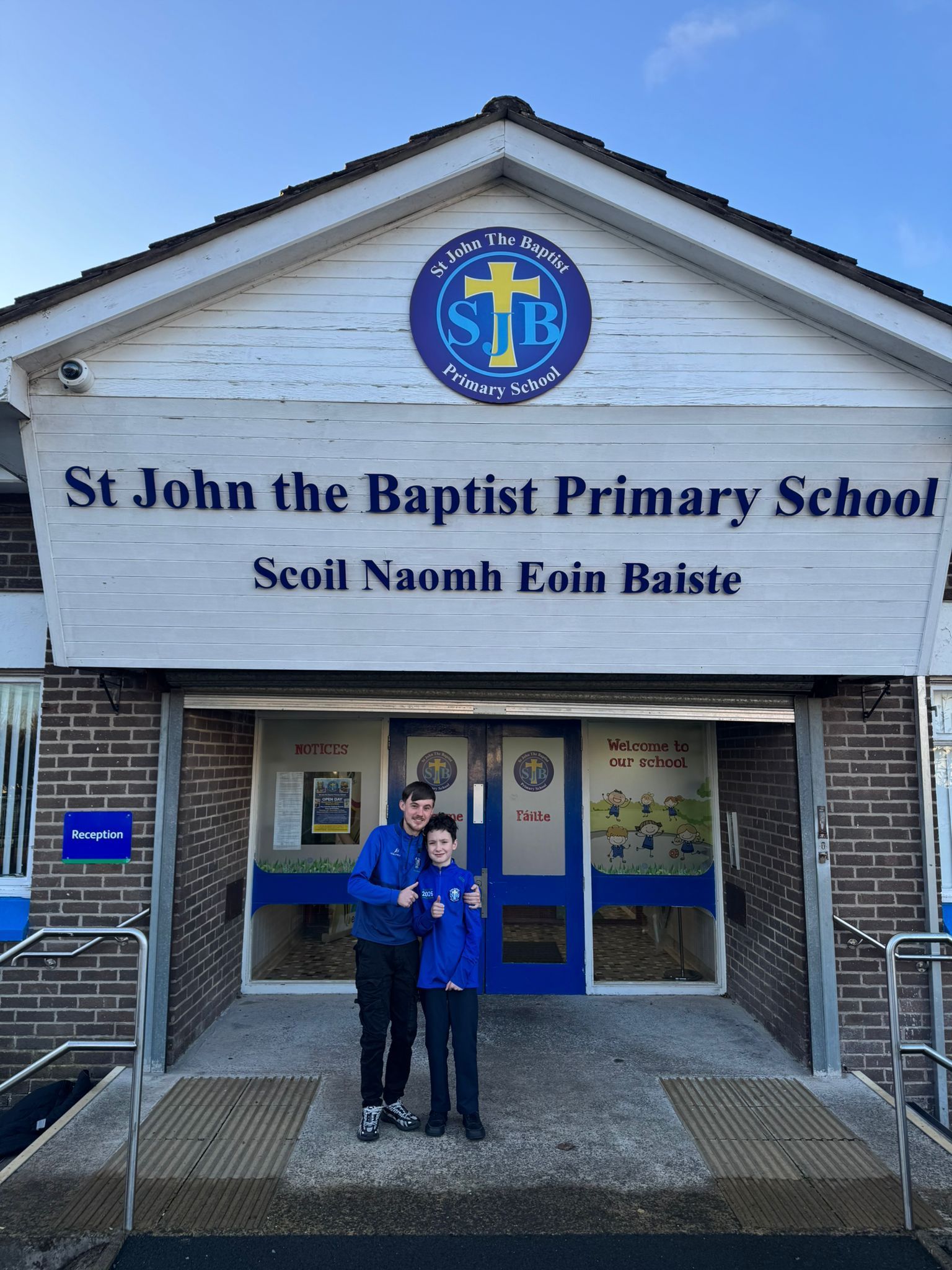BOND: Eamon McQuillan and Eoin O\'Donnell outside St John the Baptist PS