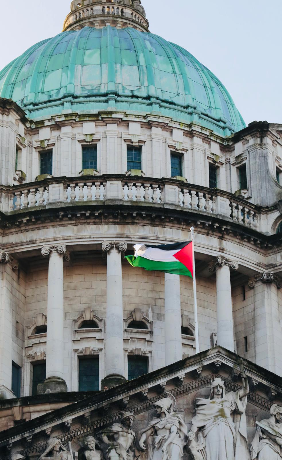 SOLIDARITY: The Palestine flag at Belfast City Hall on Tuesday morning 