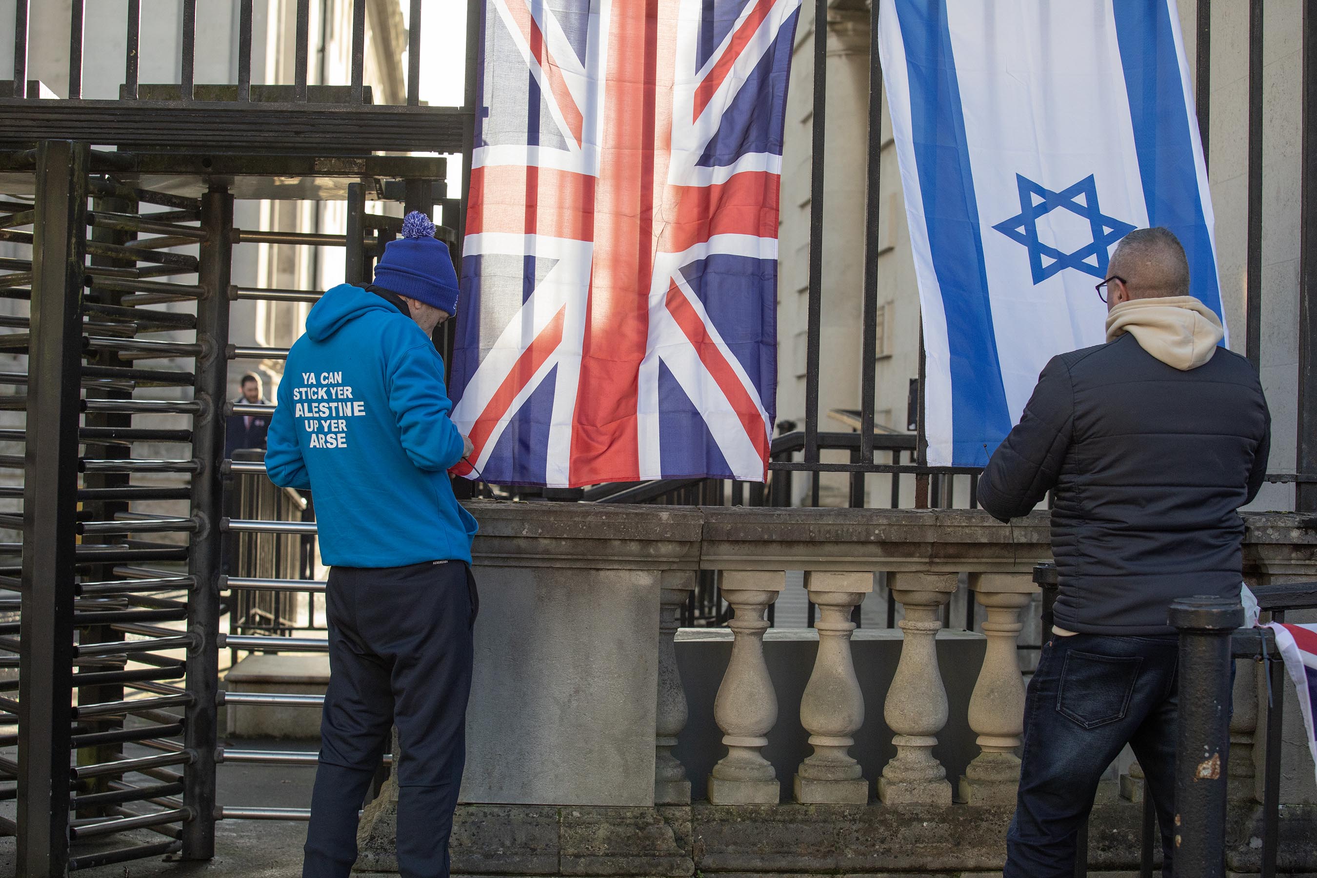 GATE-KEEPERS: Loyalist protestors outside Belfast High Court on Tuesday