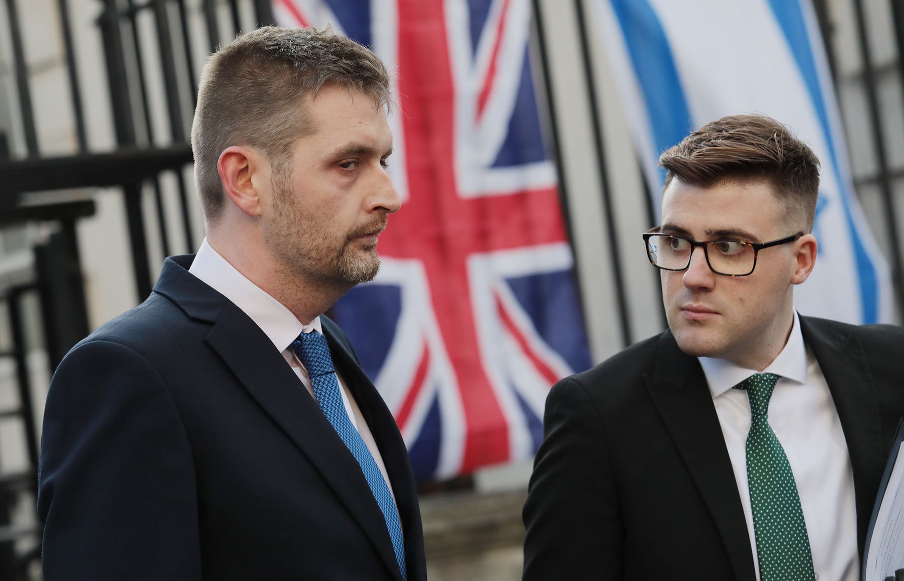 DEFLATED: DUP MLA Phillip Brett and Alderman Dean McCullough outside the High Court on Tuesday